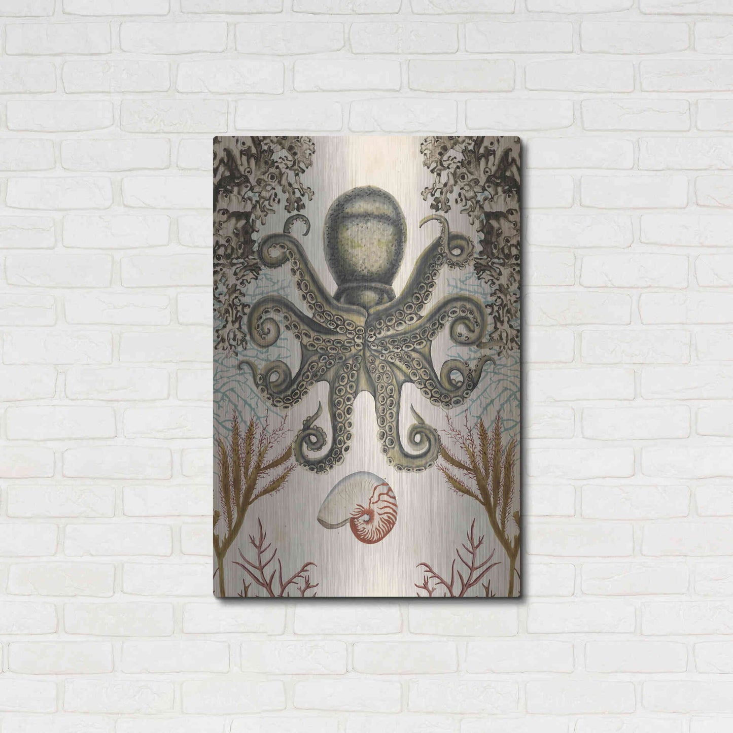 Luxe Metal Art 'Antiquarian Menagerie-Octopus' by Naomi McCavitt, Metal Wall Art,24x36