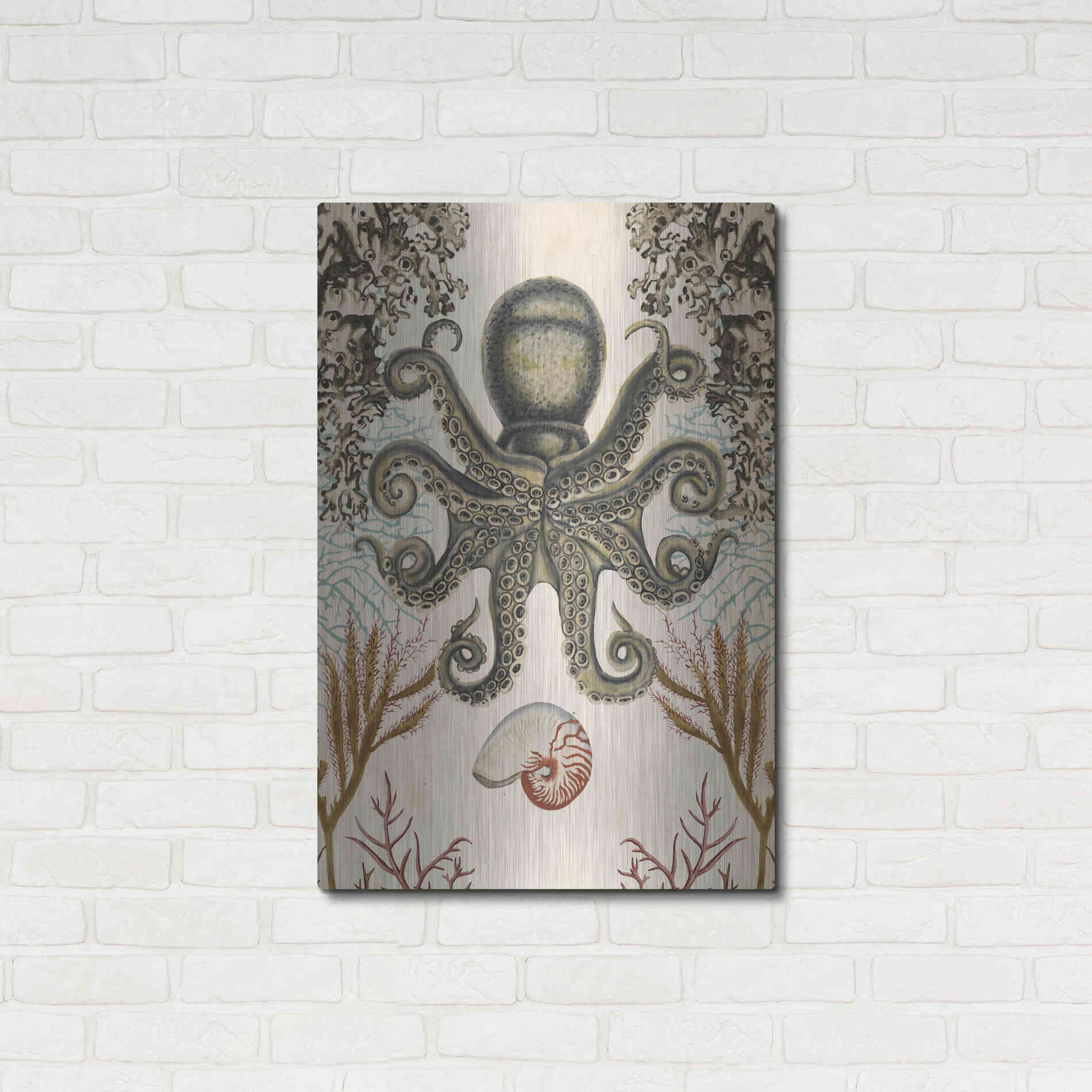 Luxe Metal Art 'Antiquarian Menagerie-Octopus' by Naomi McCavitt, Metal Wall Art,24x36
