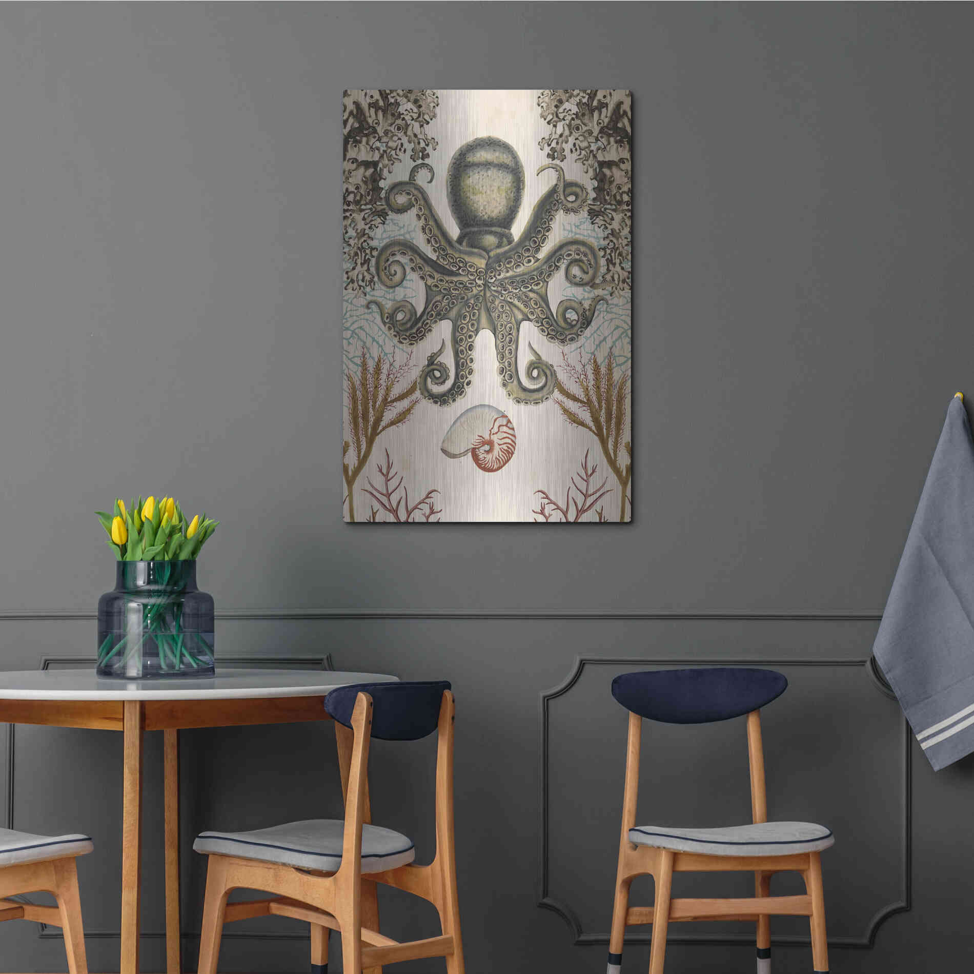 Luxe Metal Art 'Antiquarian Menagerie-Octopus' by Naomi McCavitt, Metal Wall Art,24x36