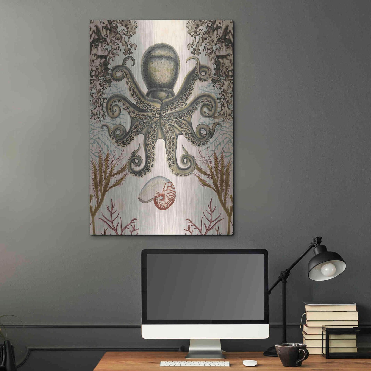 Luxe Metal Art 'Antiquarian Menagerie-Octopus' by Naomi McCavitt, Metal Wall Art,24x36