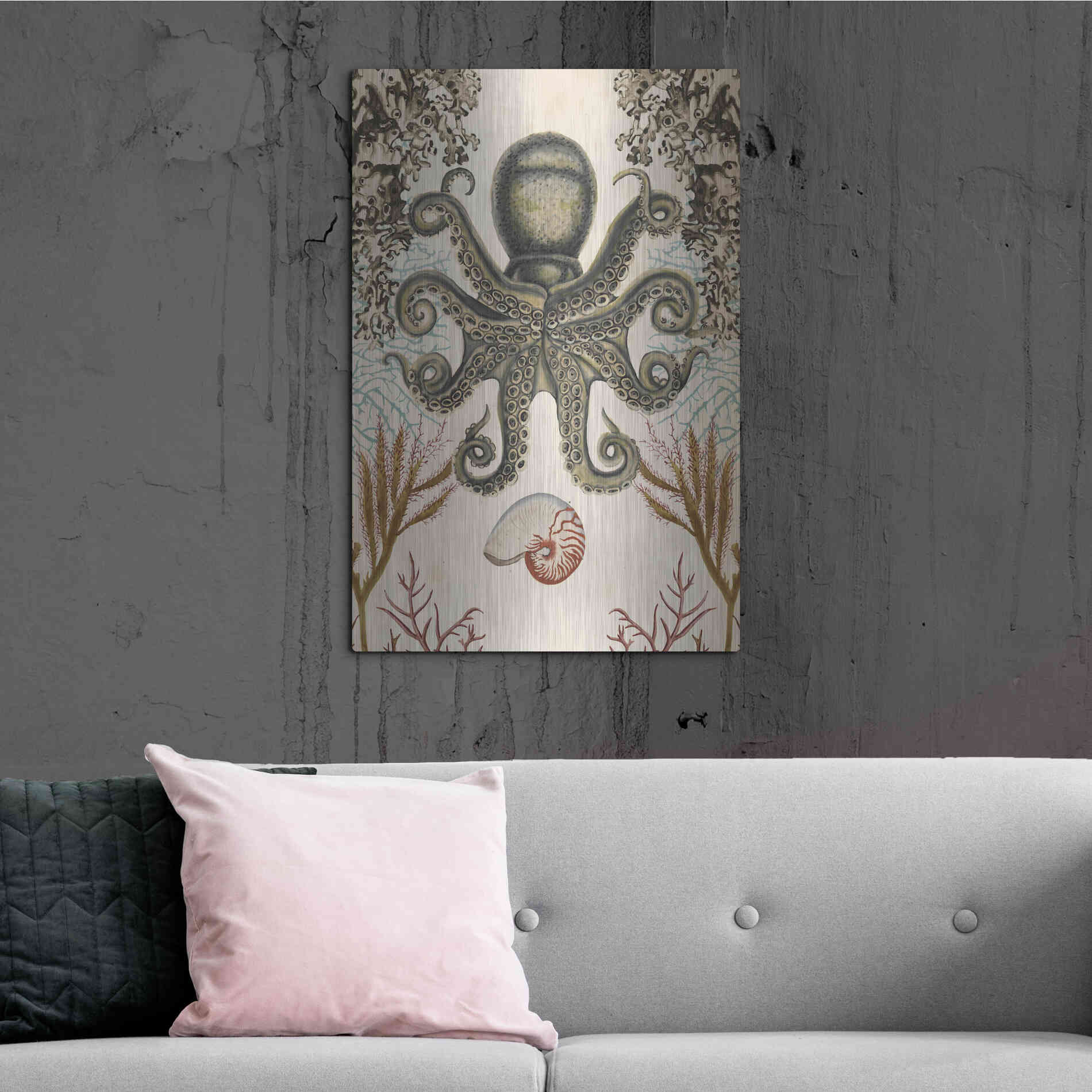 Luxe Metal Art 'Antiquarian Menagerie-Octopus' by Naomi McCavitt, Metal Wall Art,24x36