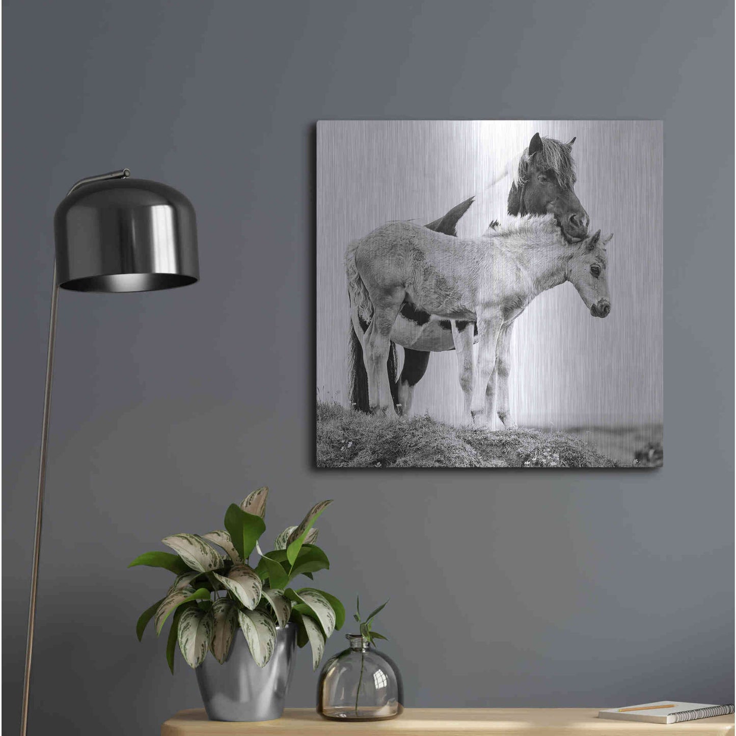 Luxe Metal Art 'BandW Horses I' by PH Burchett, Metal Wall Art,24x24