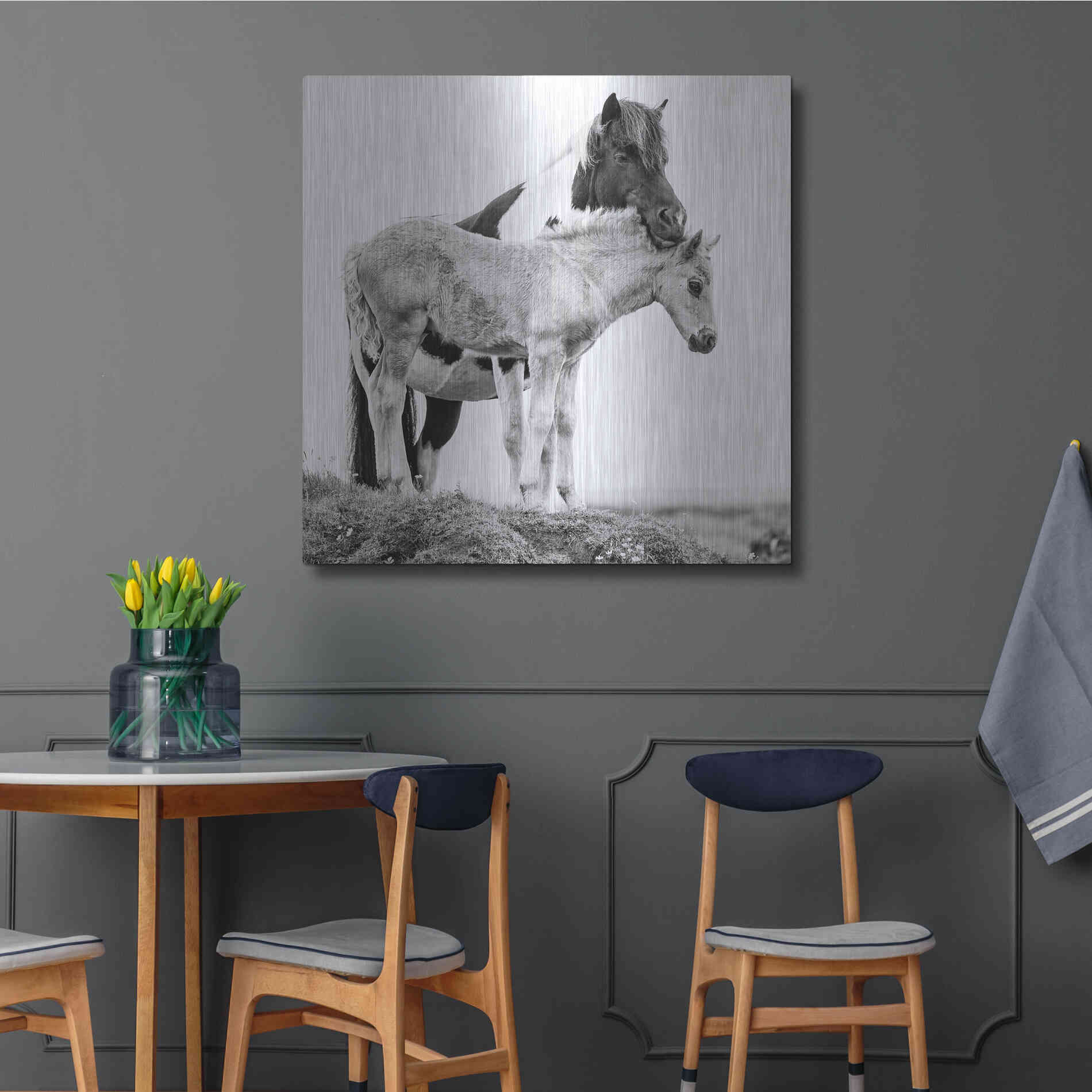 Luxe Metal Art 'BandW Horses I' by PH Burchett, Metal Wall Art,36x36