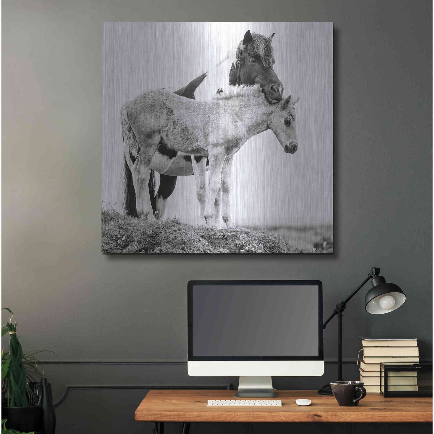 Luxe Metal Art 'BandW Horses I' by PH Burchett, Metal Wall Art,36x36