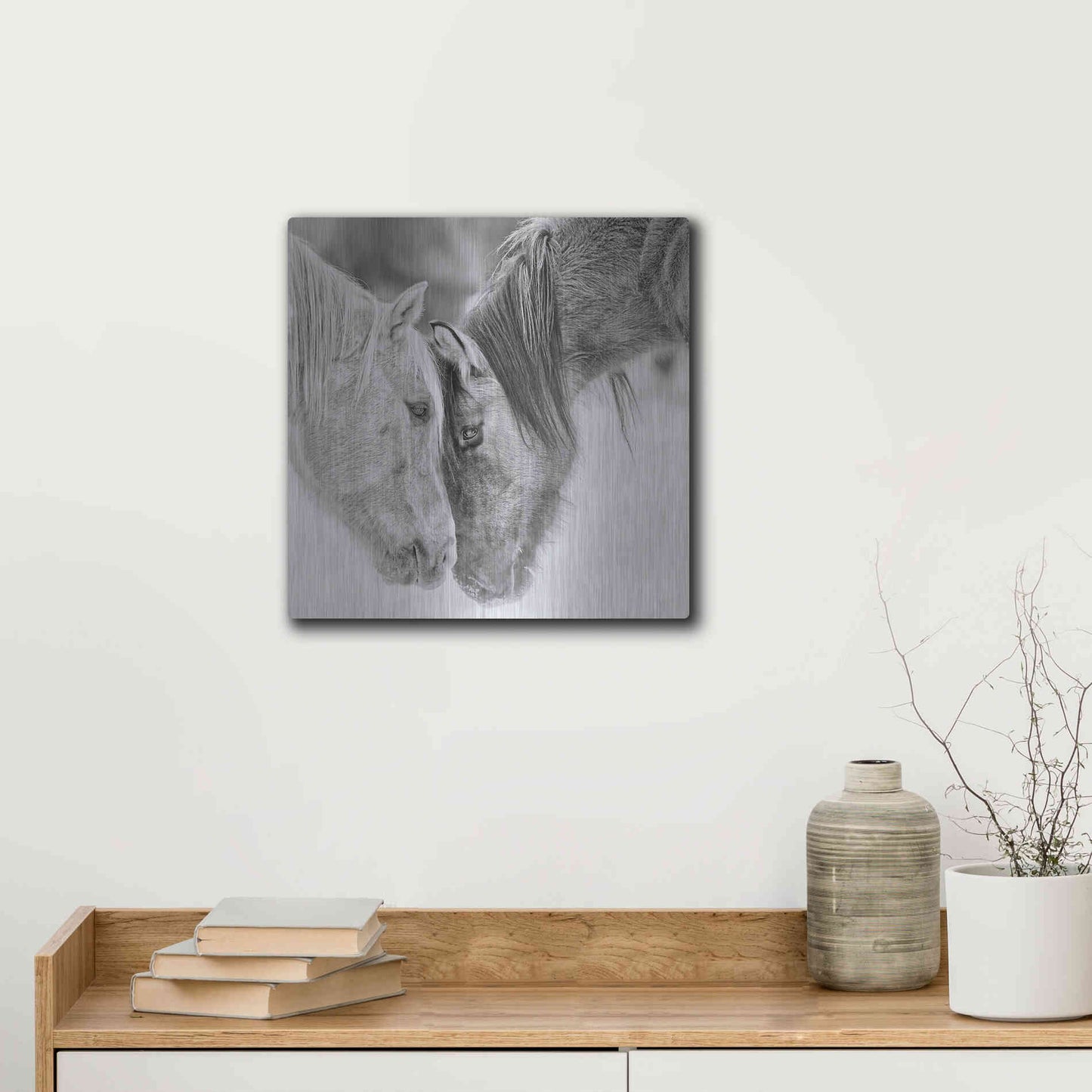 Luxe Metal Art 'BandW Horses VII' by PH Burchett, Metal Wall Art,12x12