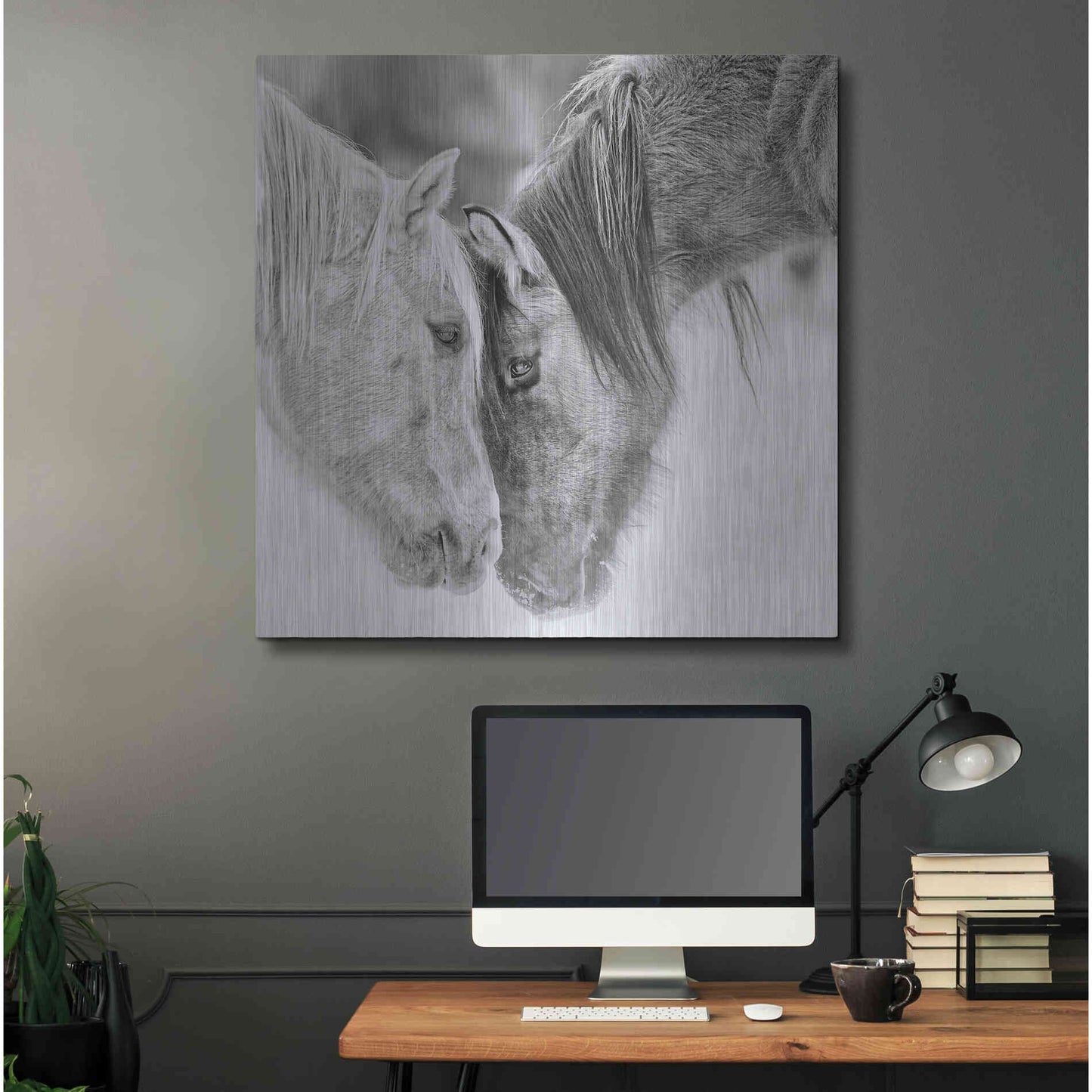 Luxe Metal Art 'BandW Horses VII' by PH Burchett, Metal Wall Art,36x36