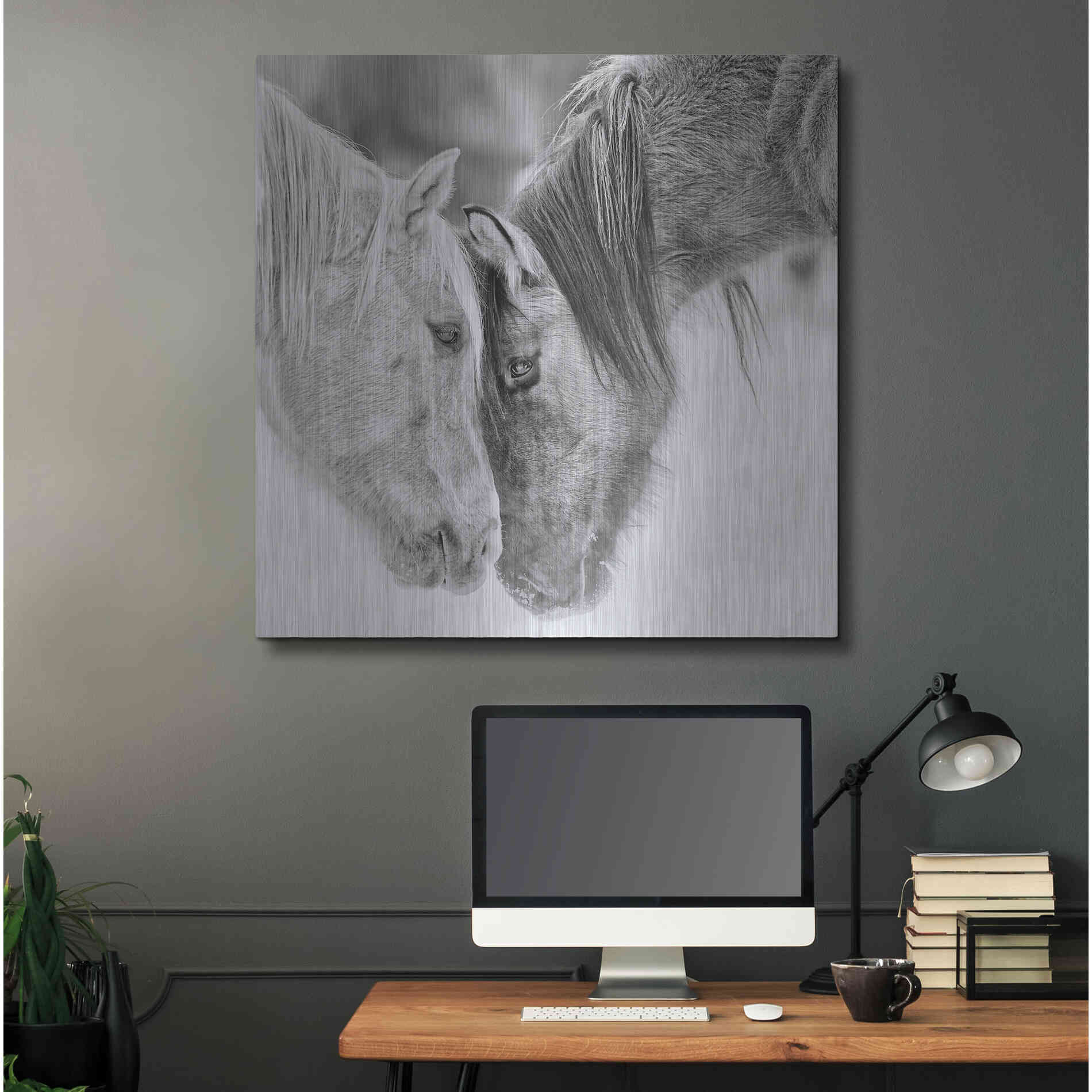 Luxe Metal Art 'BandW Horses VII' by PH Burchett, Metal Wall Art,36x36