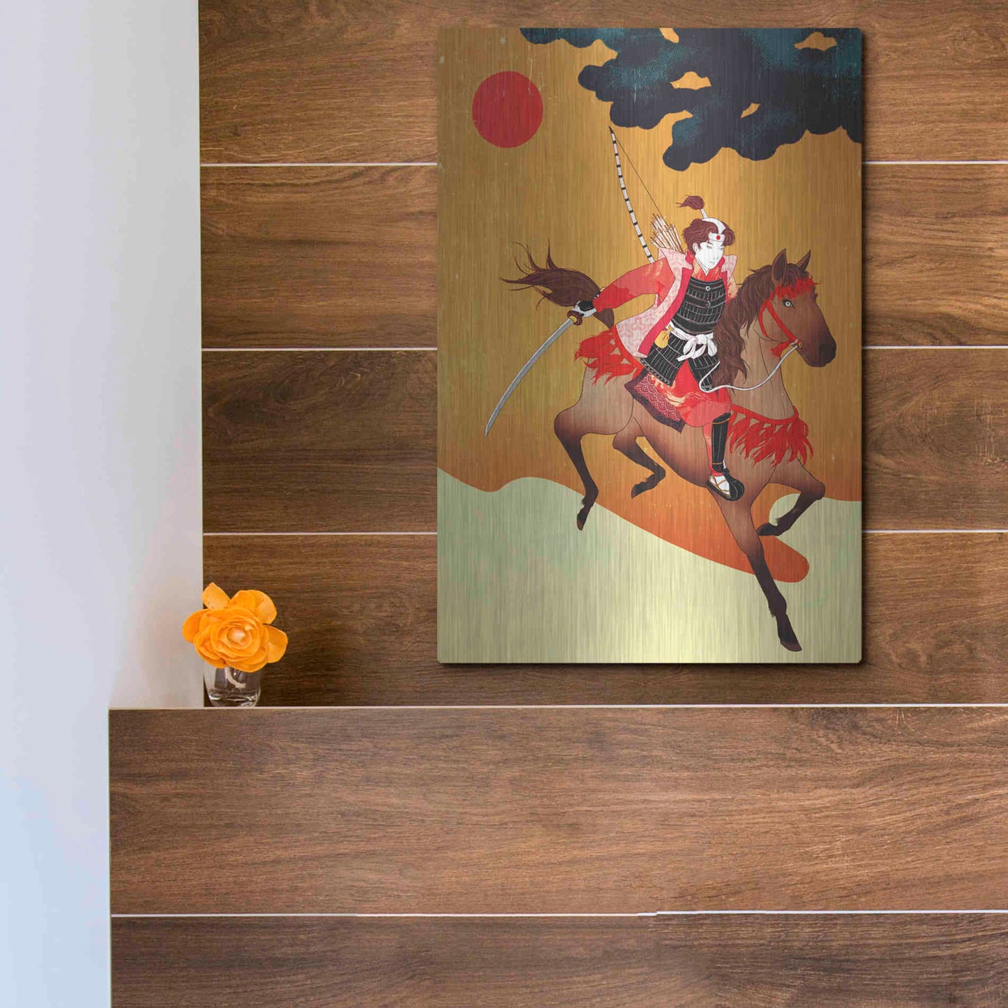 Luxe Metal Art 'Samurai' by Sai Tamiya, Metal Wall Art,12x16