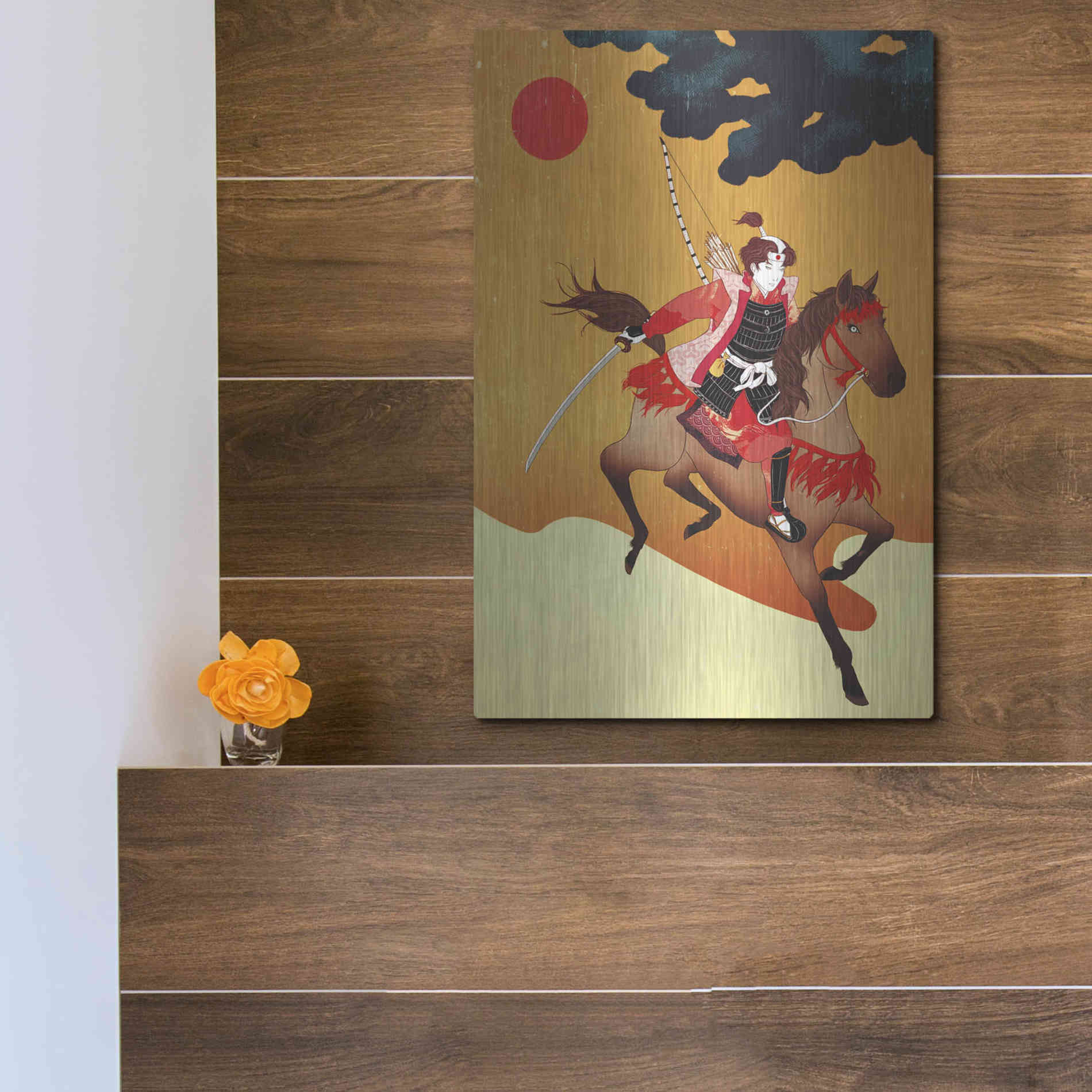 Luxe Metal Art 'Samurai' by Sai Tamiya, Metal Wall Art,12x16
