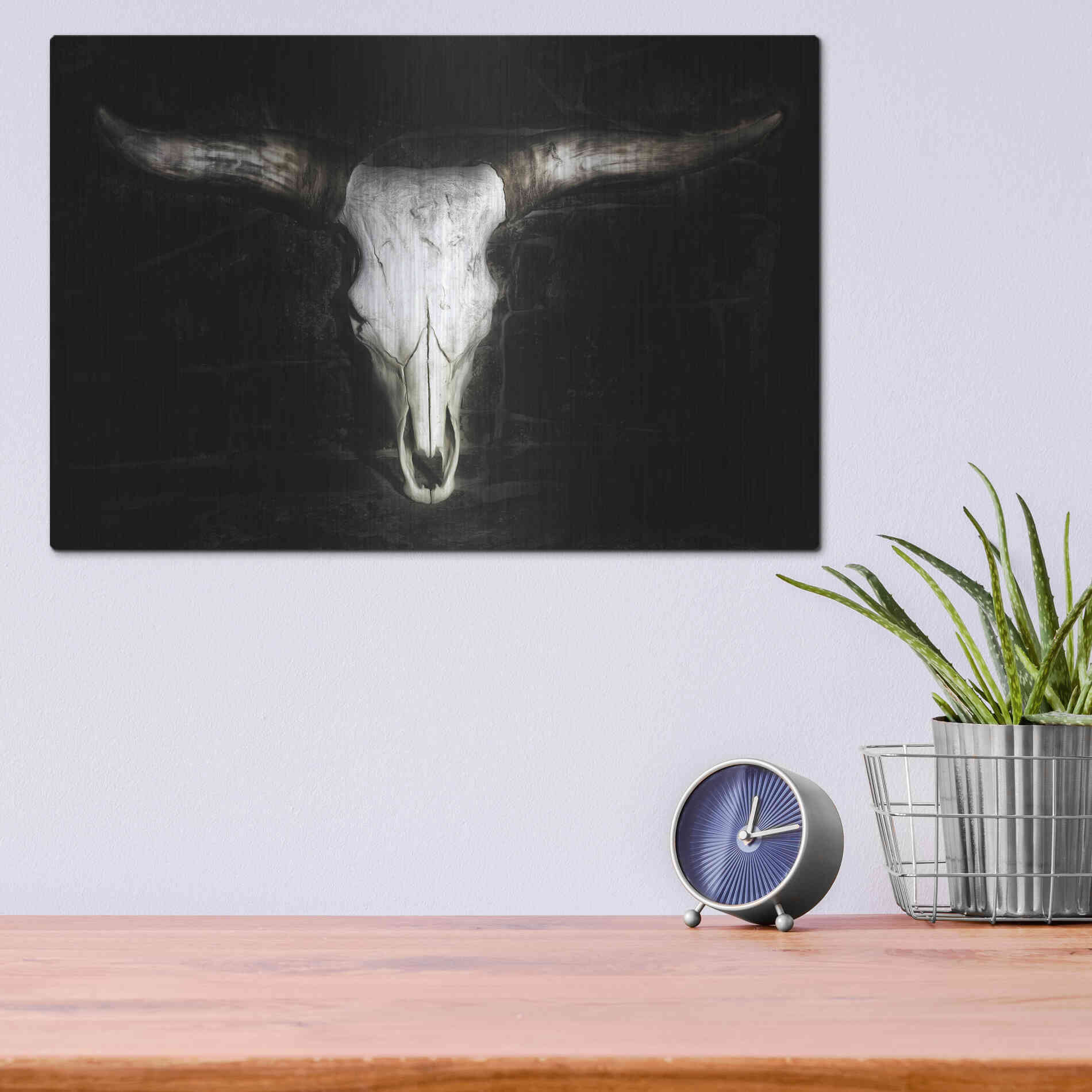 Luxe Metal Art 'Cow Skull' by PH Burchett, Metal Wall Art,16x12