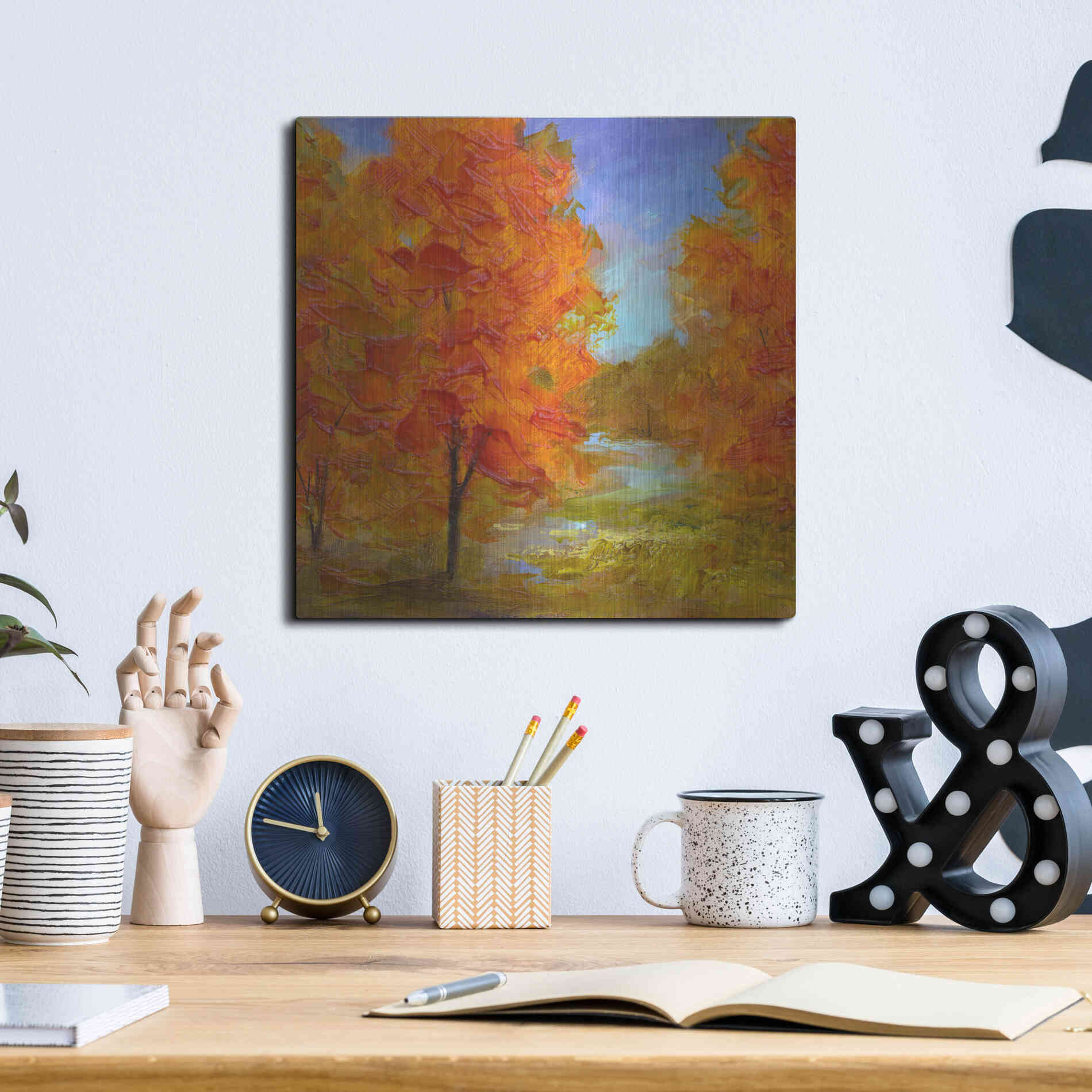 Luxe Metal Art 'Burst of Autumn Color' by Sheila Finch, Metal Wall Art,12x12