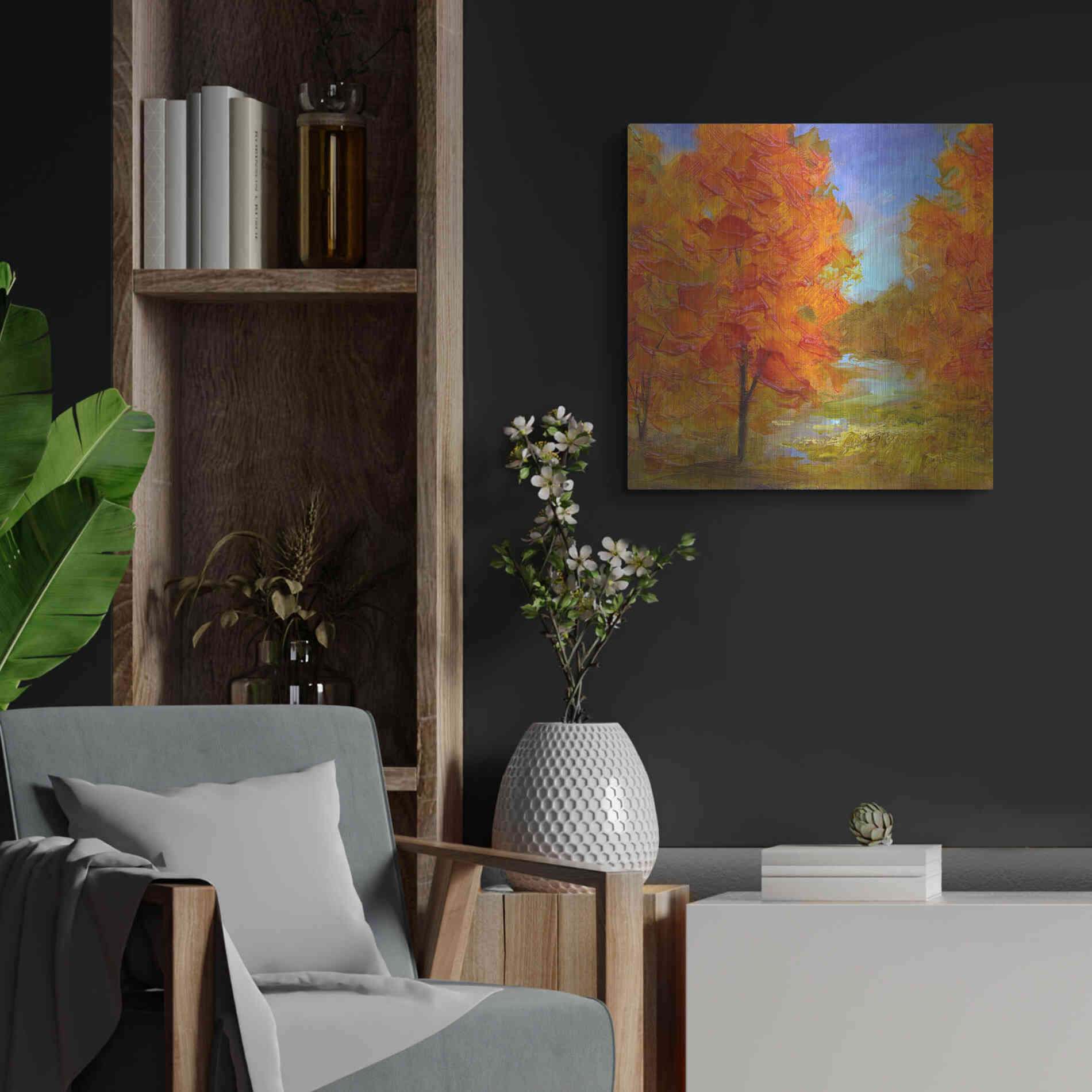 Luxe Metal Art 'Burst of Autumn Color' by Sheila Finch, Metal Wall Art,24x24