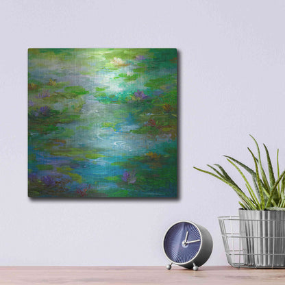 Luxe Metal Art 'Water Lily Pond #1' by Sheila Finch, Metal Wall Art,12x12