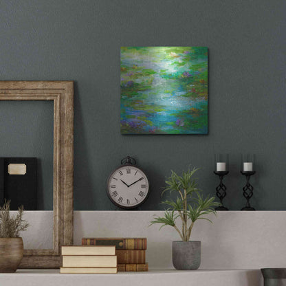 Luxe Metal Art 'Water Lily Pond #1' by Sheila Finch, Metal Wall Art,12x12