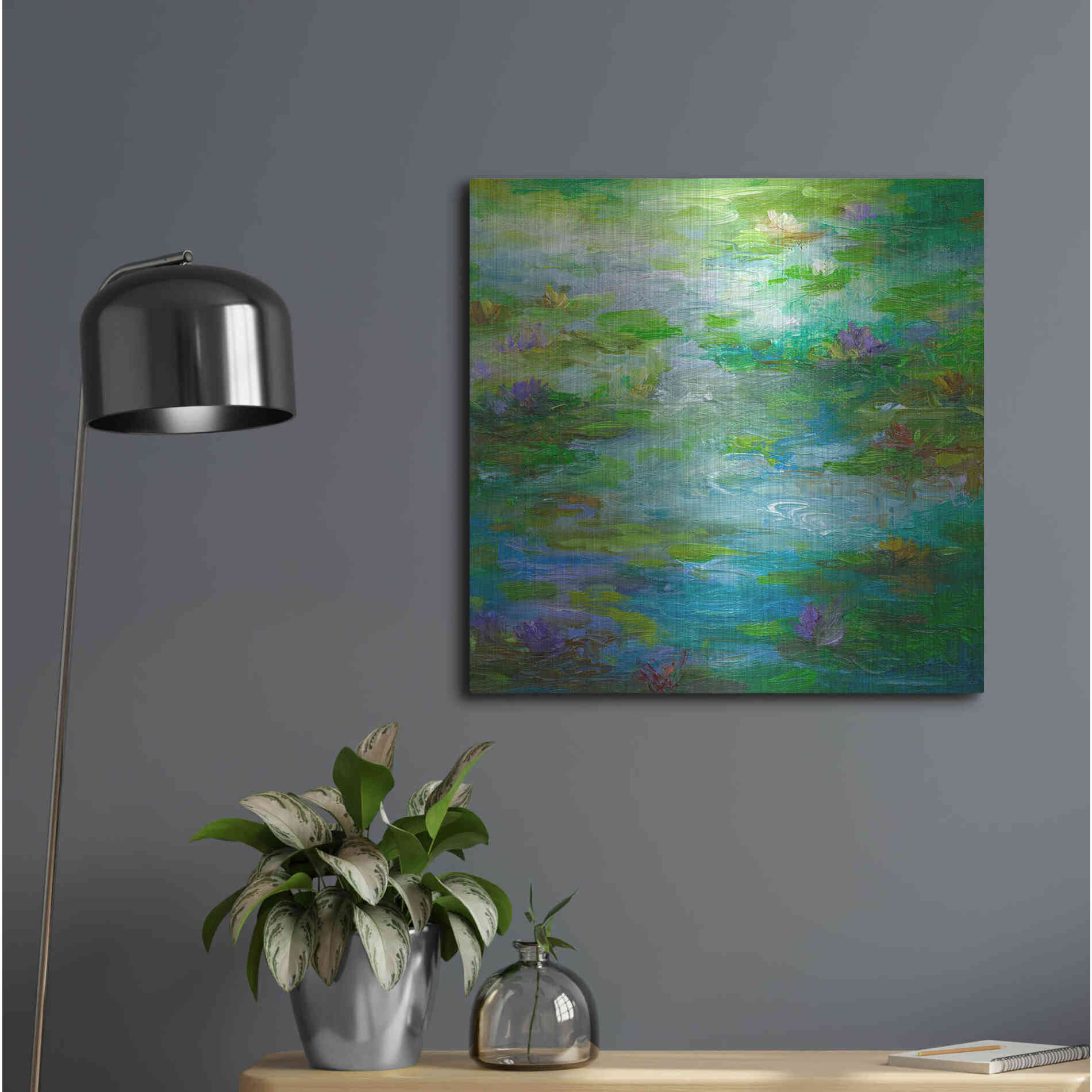 Luxe Metal Art 'Water Lily Pond #1' by Sheila Finch, Metal Wall Art,24x24