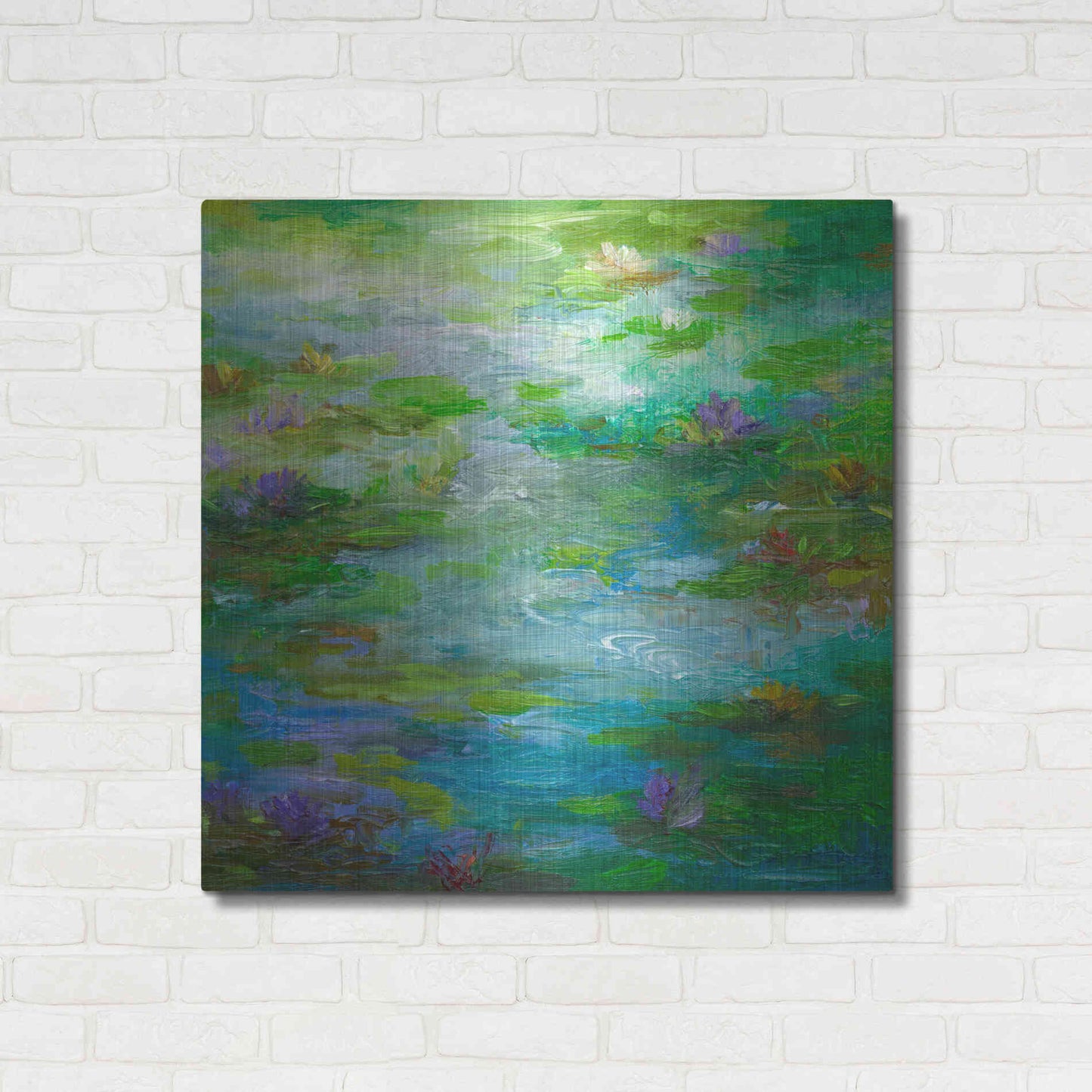 Luxe Metal Art 'Water Lily Pond #1' by Sheila Finch, Metal Wall Art,36x36