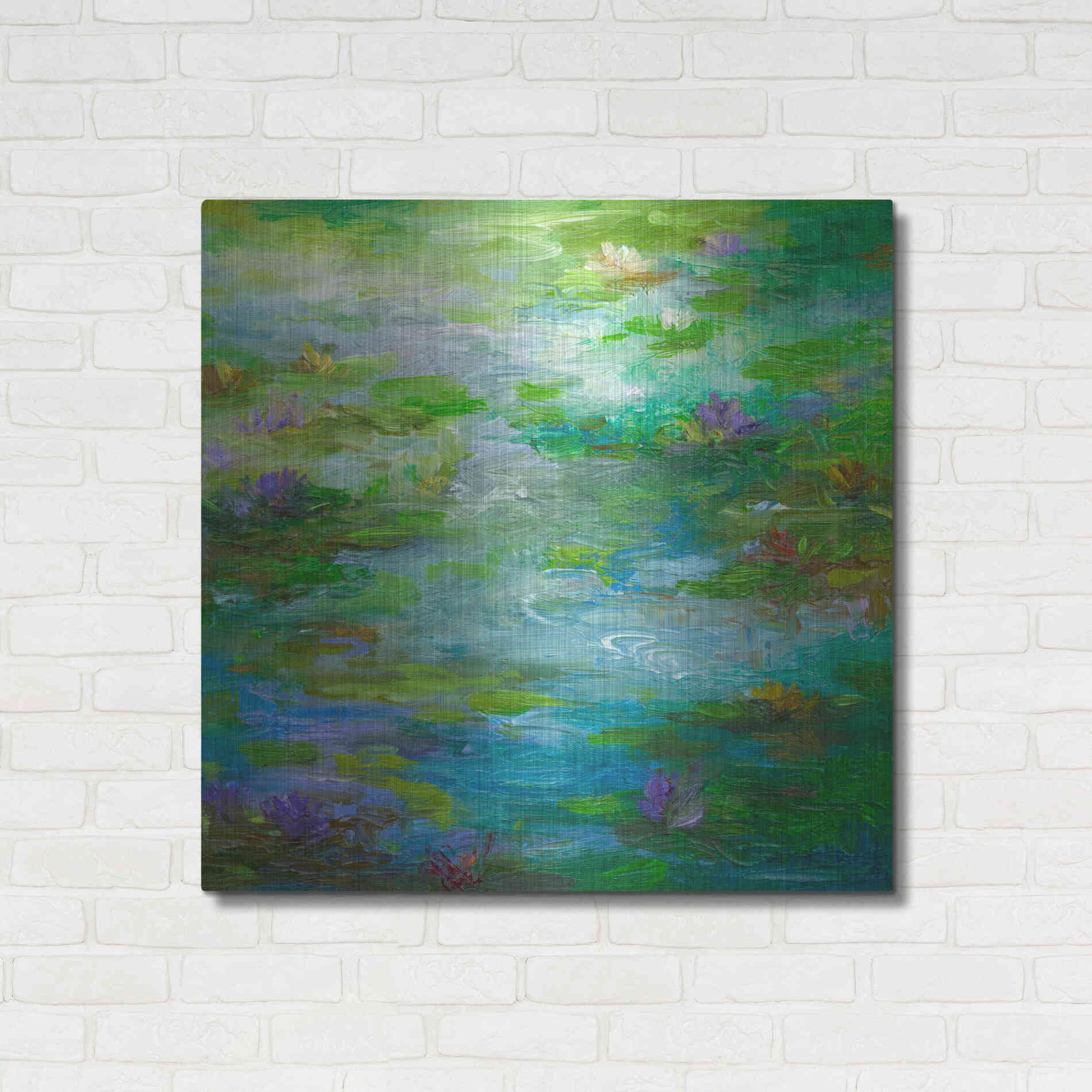 Luxe Metal Art 'Water Lily Pond #1' by Sheila Finch, Metal Wall Art,36x36