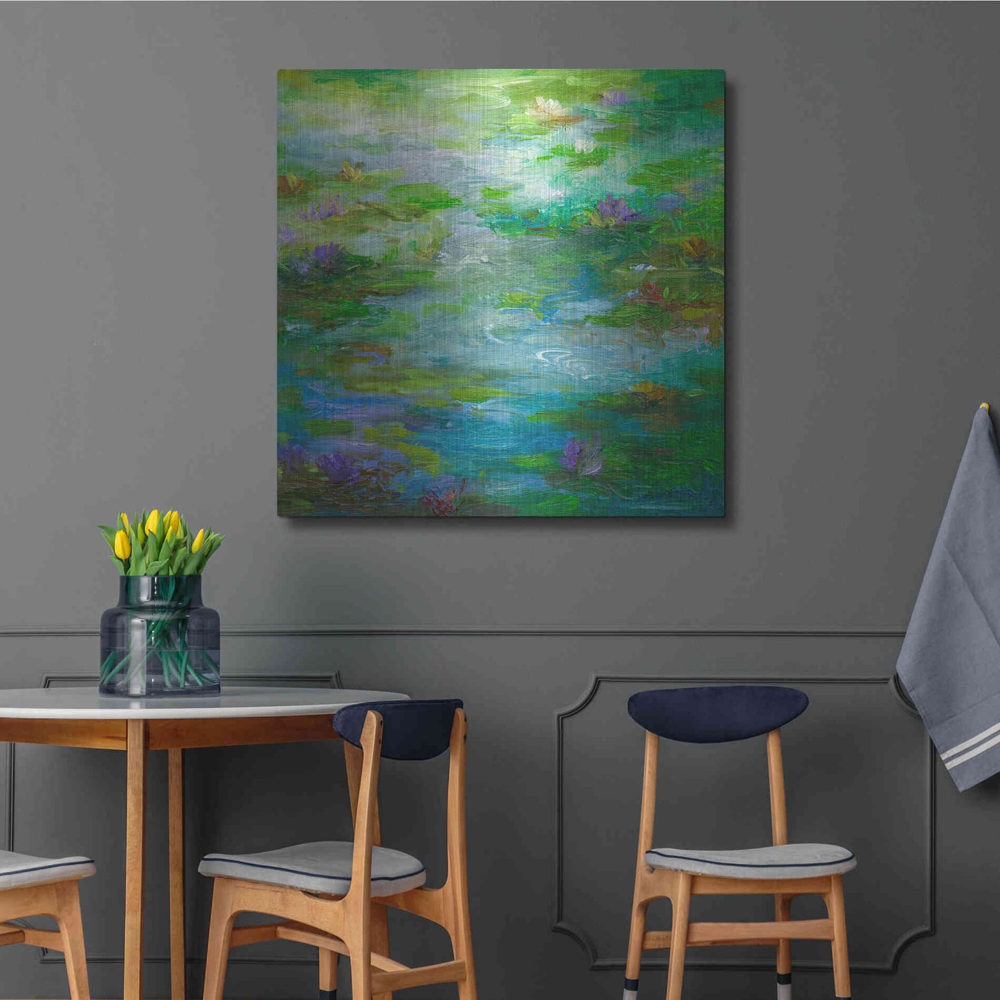 Luxe Metal Art 'Water Lily Pond #1' by Sheila Finch, Metal Wall Art,36x36