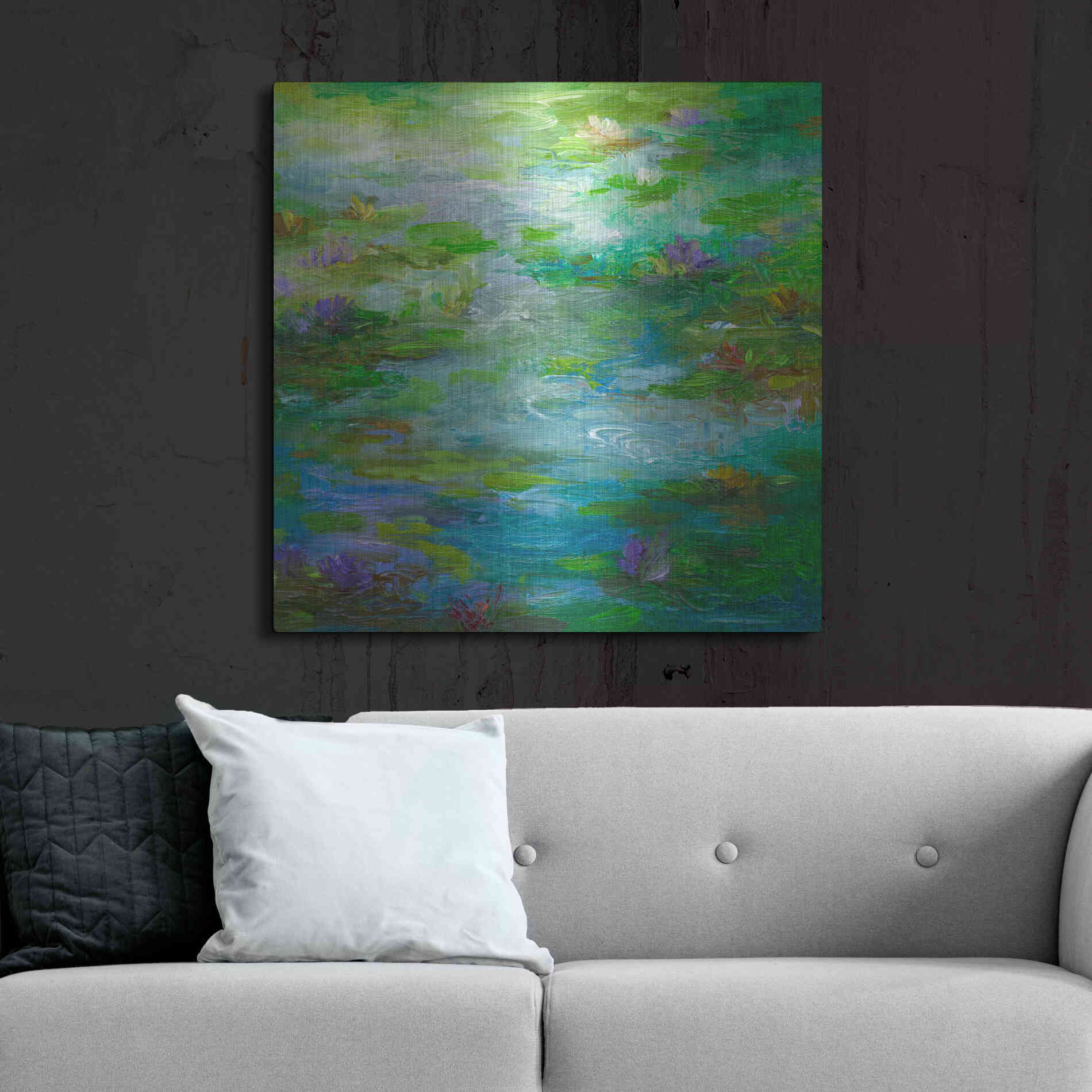Luxe Metal Art 'Water Lily Pond #1' by Sheila Finch, Metal Wall Art,36x36