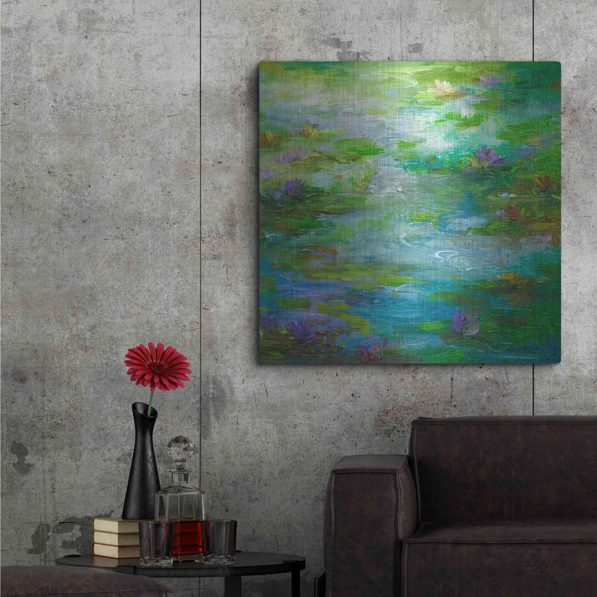 Luxe Metal Art 'Water Lily Pond #1' by Sheila Finch, Metal Wall Art,36x36
