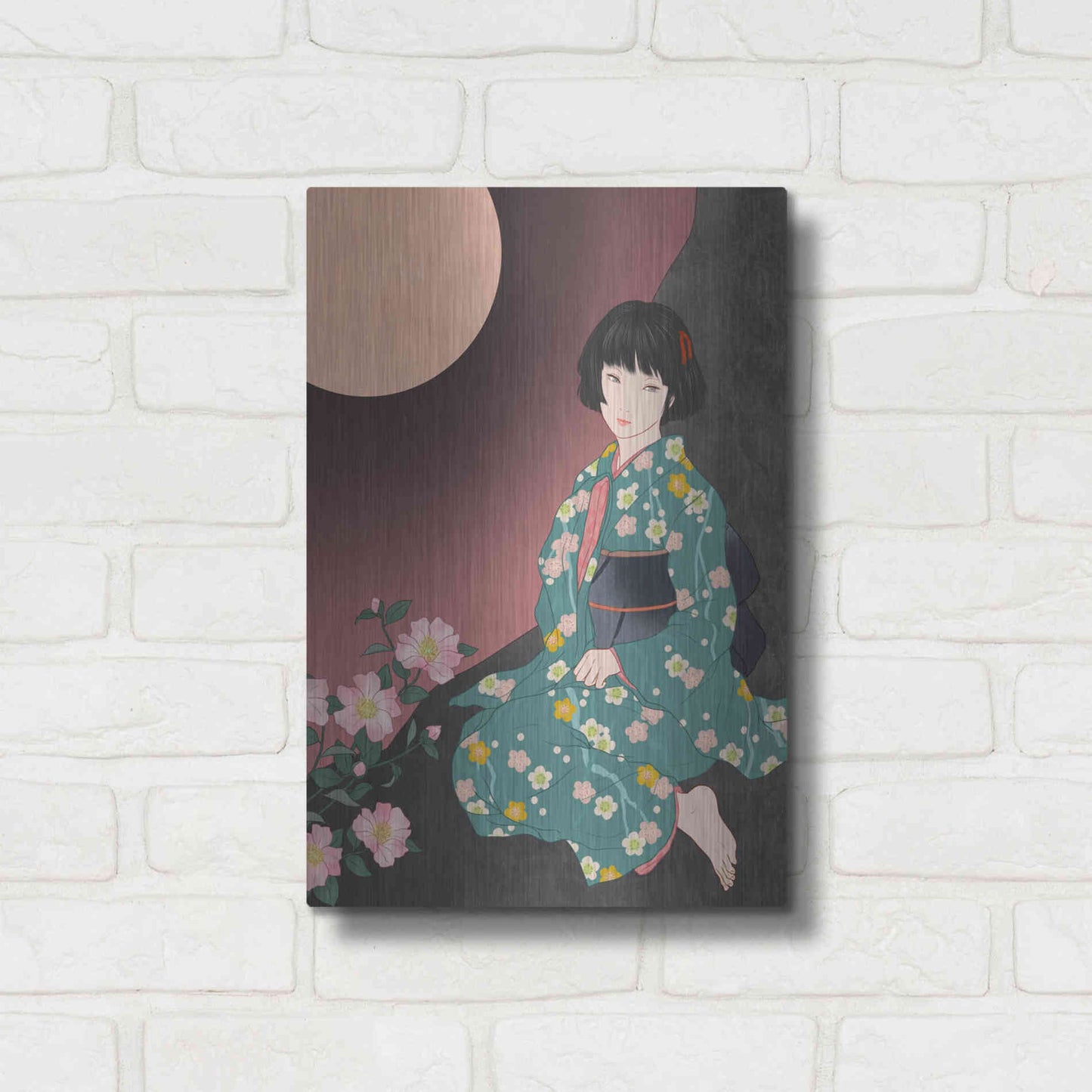 Luxe Metal Art 'Sazanka' by Sai Tamiya, Metal Wall Art,12x16