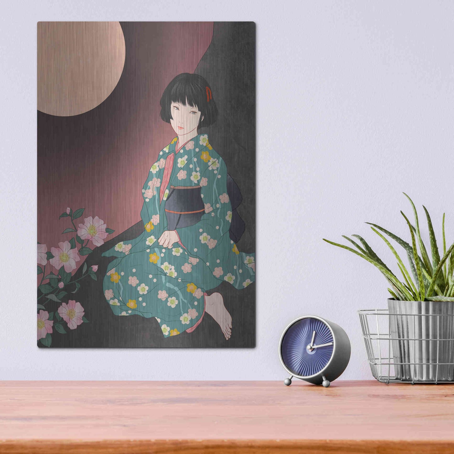 Luxe Metal Art 'Sazanka' by Sai Tamiya, Metal Wall Art,12x16