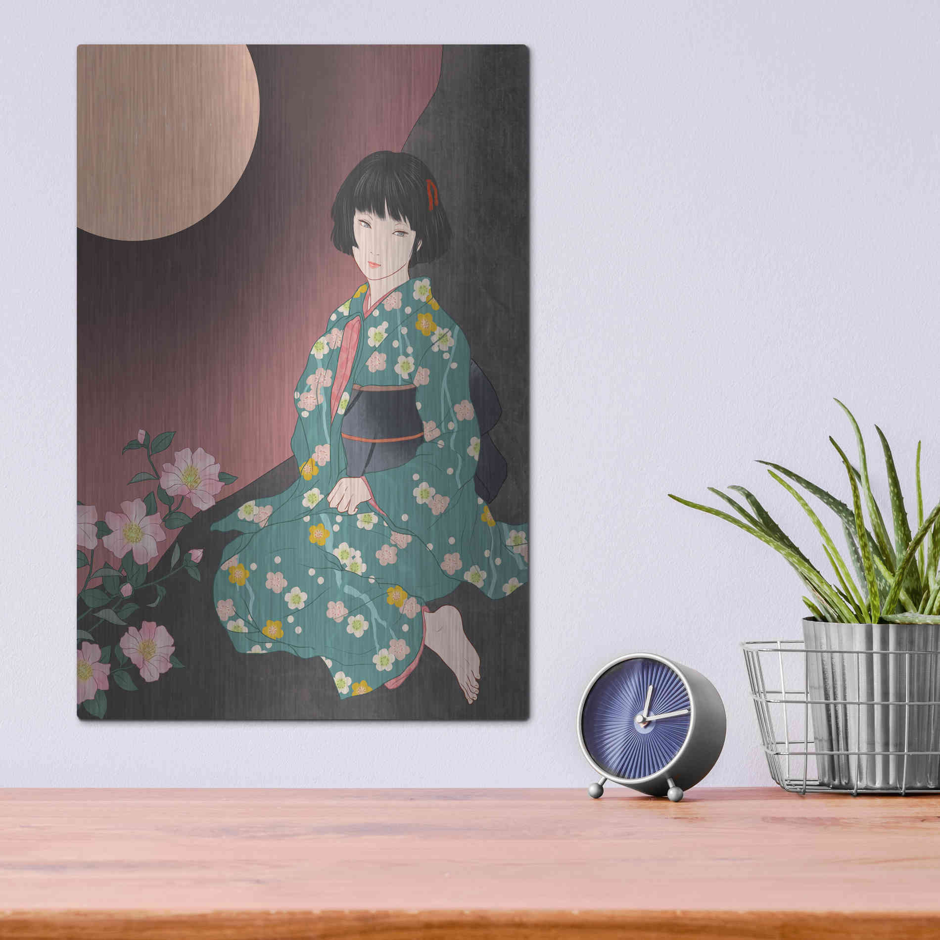 Luxe Metal Art 'Sazanka' by Sai Tamiya, Metal Wall Art,12x16