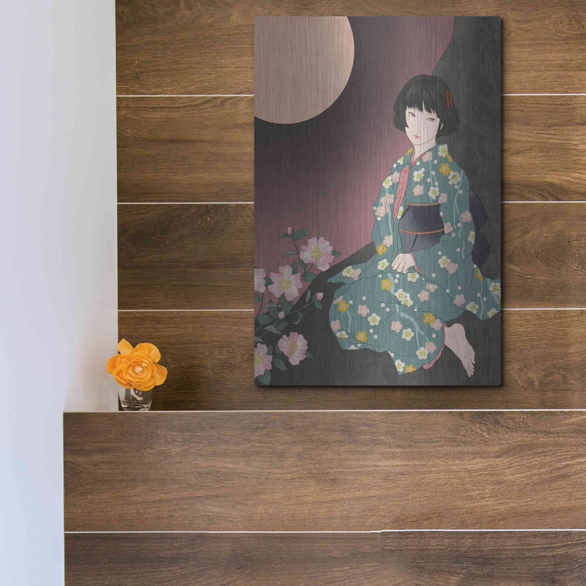 Luxe Metal Art 'Sazanka' by Sai Tamiya, Metal Wall Art,12x16