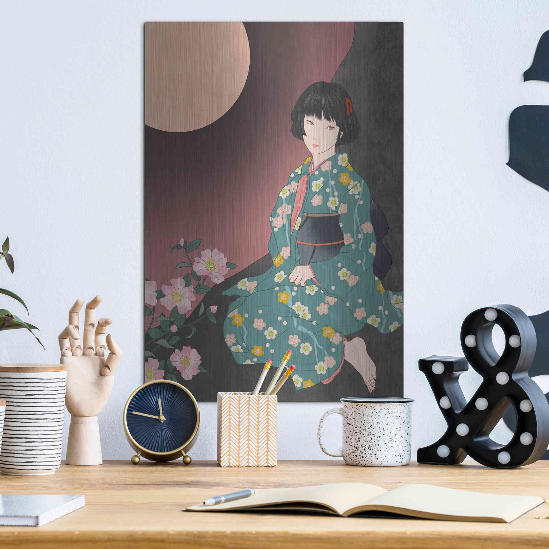 Luxe Metal Art 'Sazanka' by Sai Tamiya, Metal Wall Art,12x16