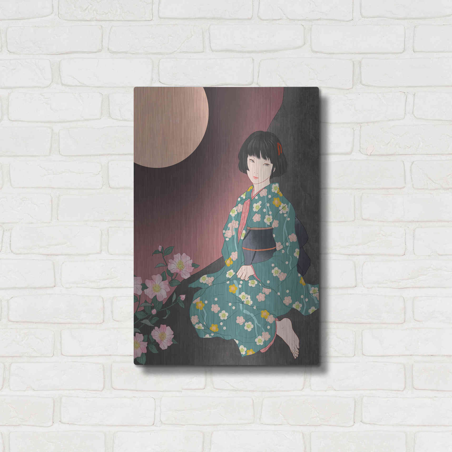 Luxe Metal Art 'Sazanka' by Sai Tamiya, Metal Wall Art,16x24