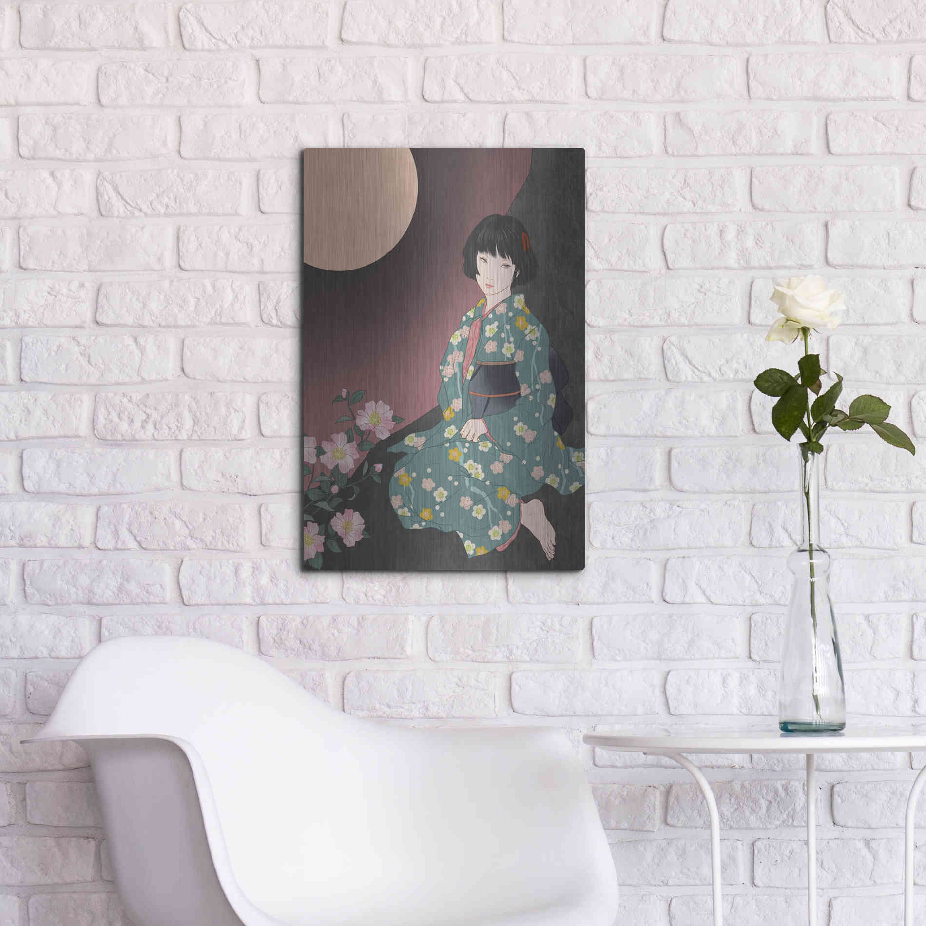 Luxe Metal Art 'Sazanka' by Sai Tamiya, Metal Wall Art,16x24