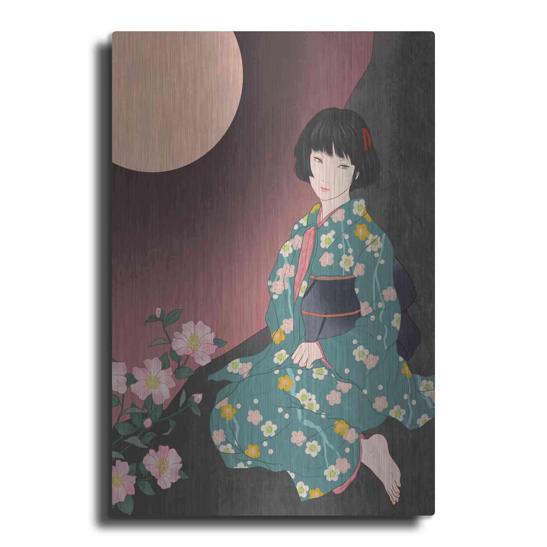 Luxe Metal Art 'Sazanka' by Sai Tamiya, Metal Wall Art