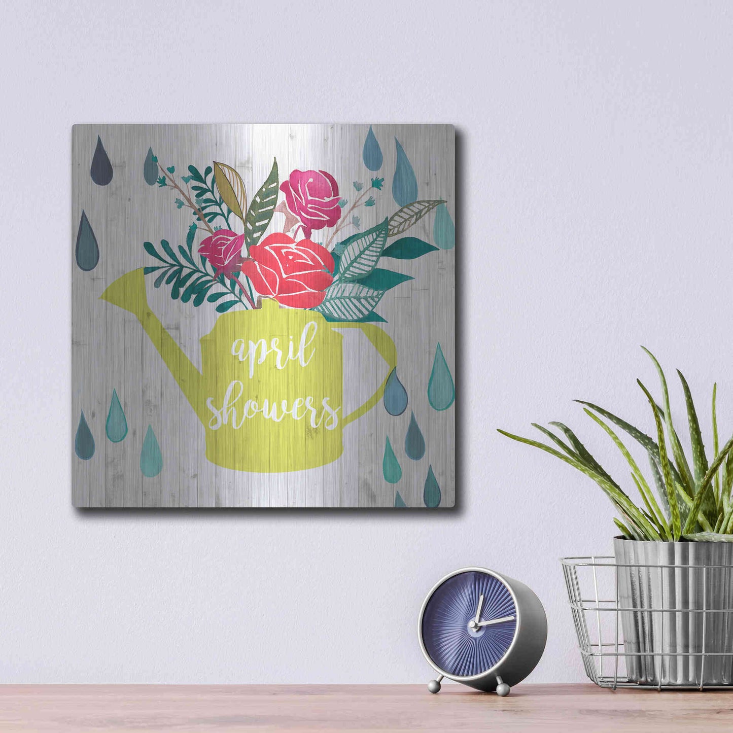 Luxe Metal Art 'April Showers and May Flowers I' by Studio W, Metal Wall Art,12x12