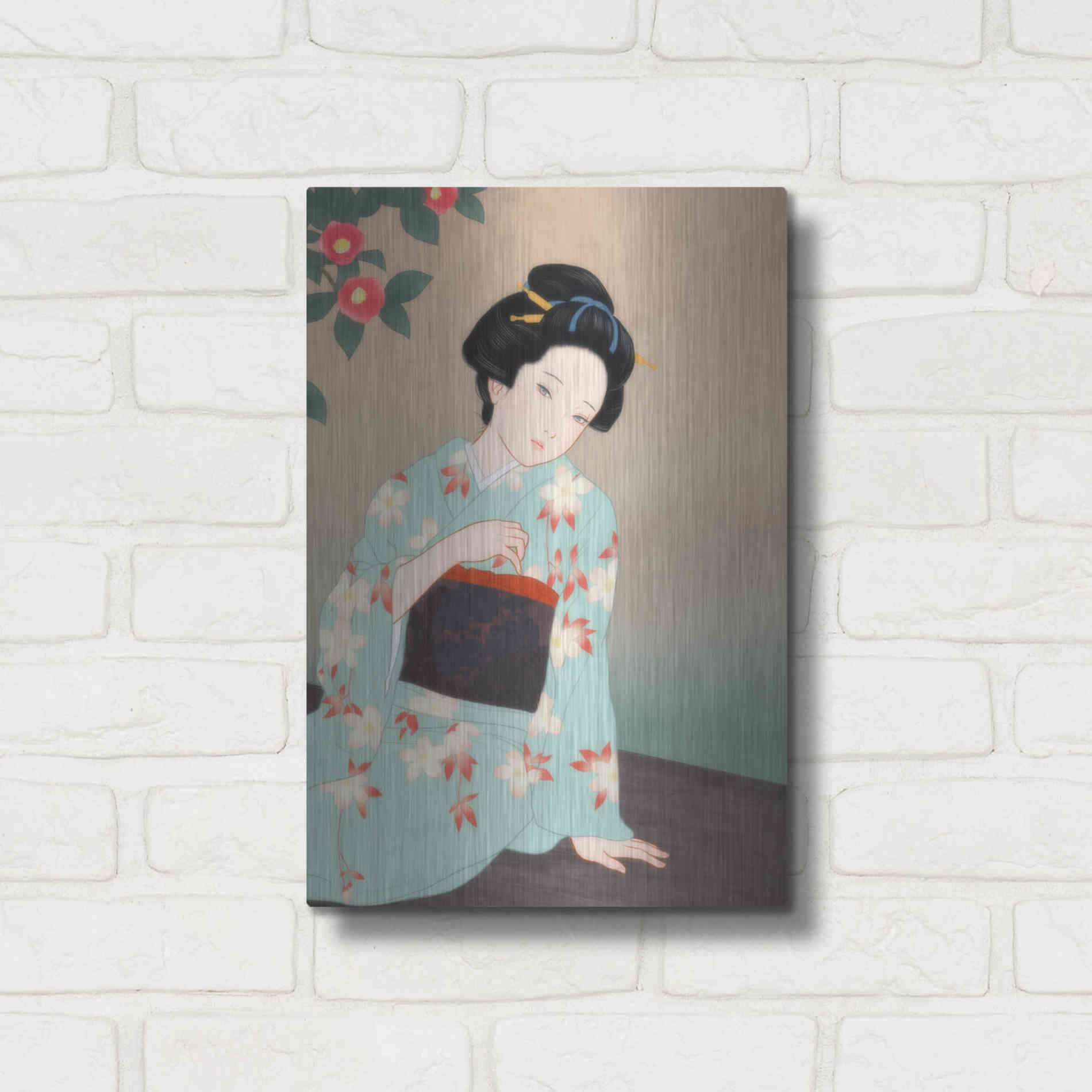 Luxe Metal Art 'Tsubaki' by Sai Tamiya, Metal Wall Art,12x16