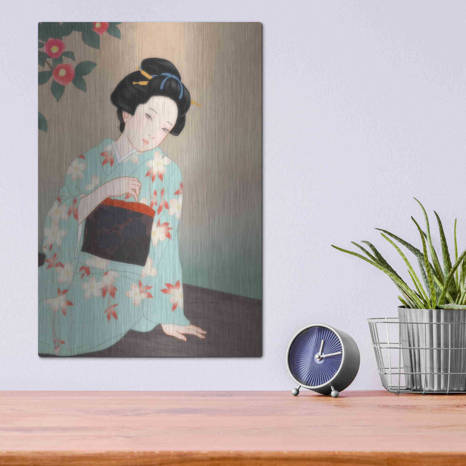 Luxe Metal Art 'Tsubaki' by Sai Tamiya, Metal Wall Art,12x16