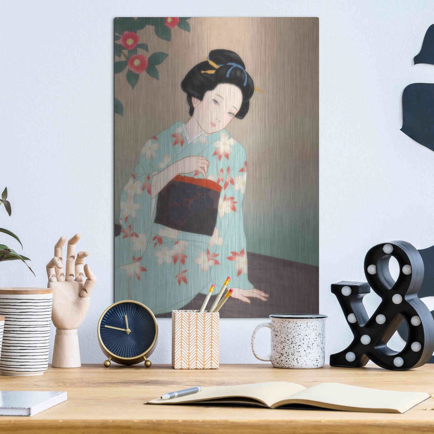 Luxe Metal Art 'Tsubaki' by Sai Tamiya, Metal Wall Art,12x16