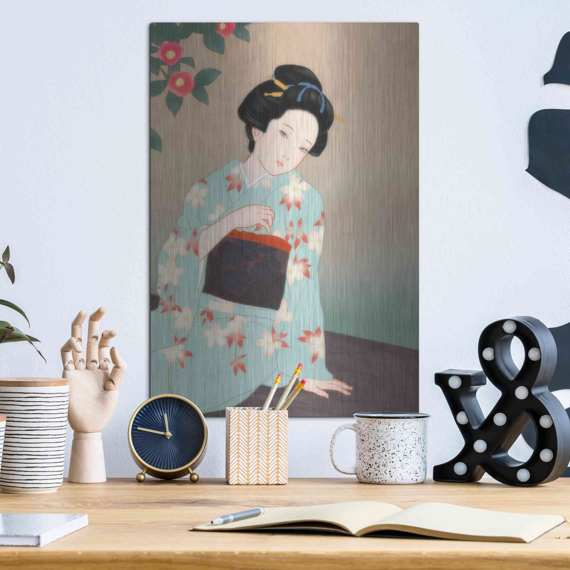 Luxe Metal Art 'Tsubaki' by Sai Tamiya, Metal Wall Art,12x16