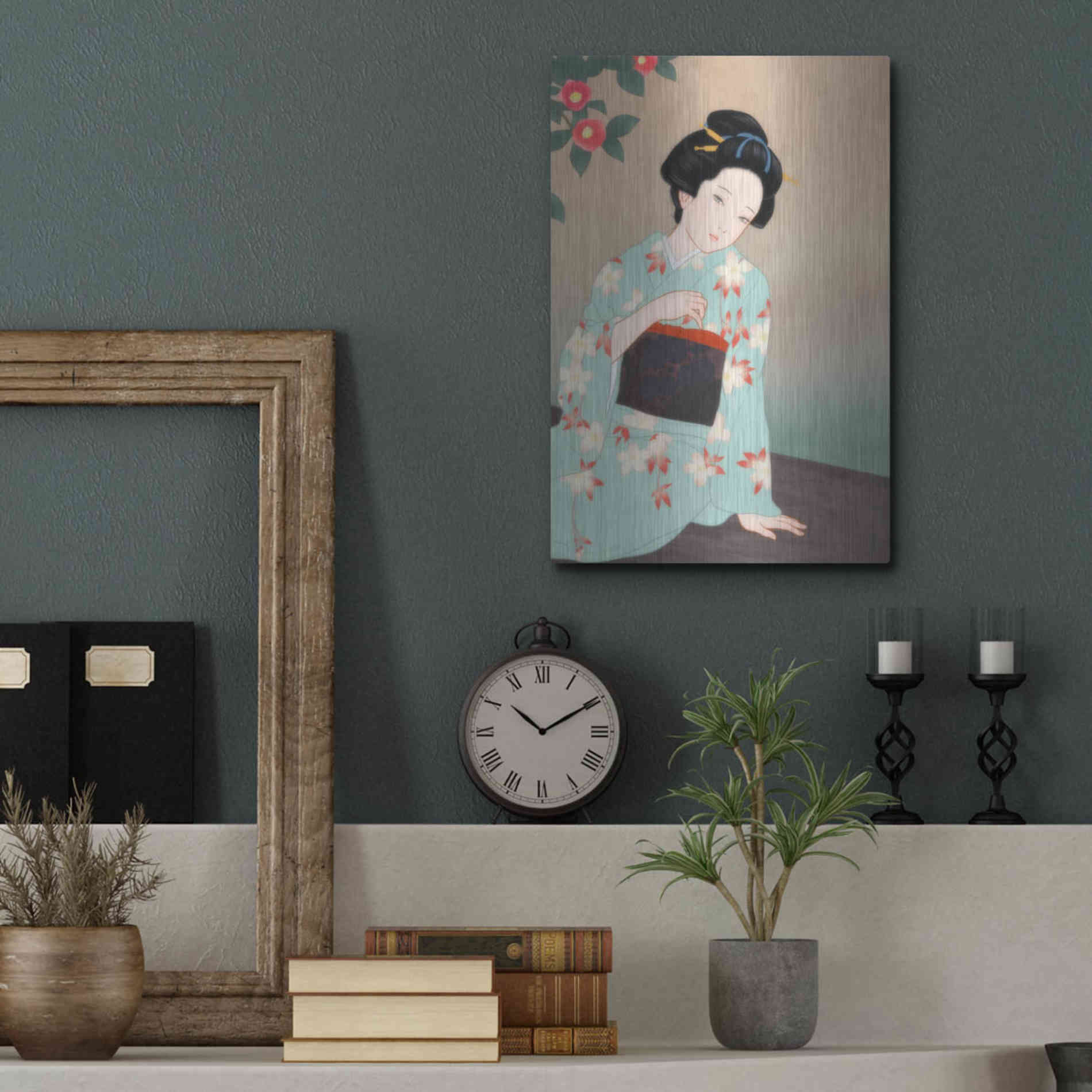 Luxe Metal Art 'Tsubaki' by Sai Tamiya, Metal Wall Art,12x16