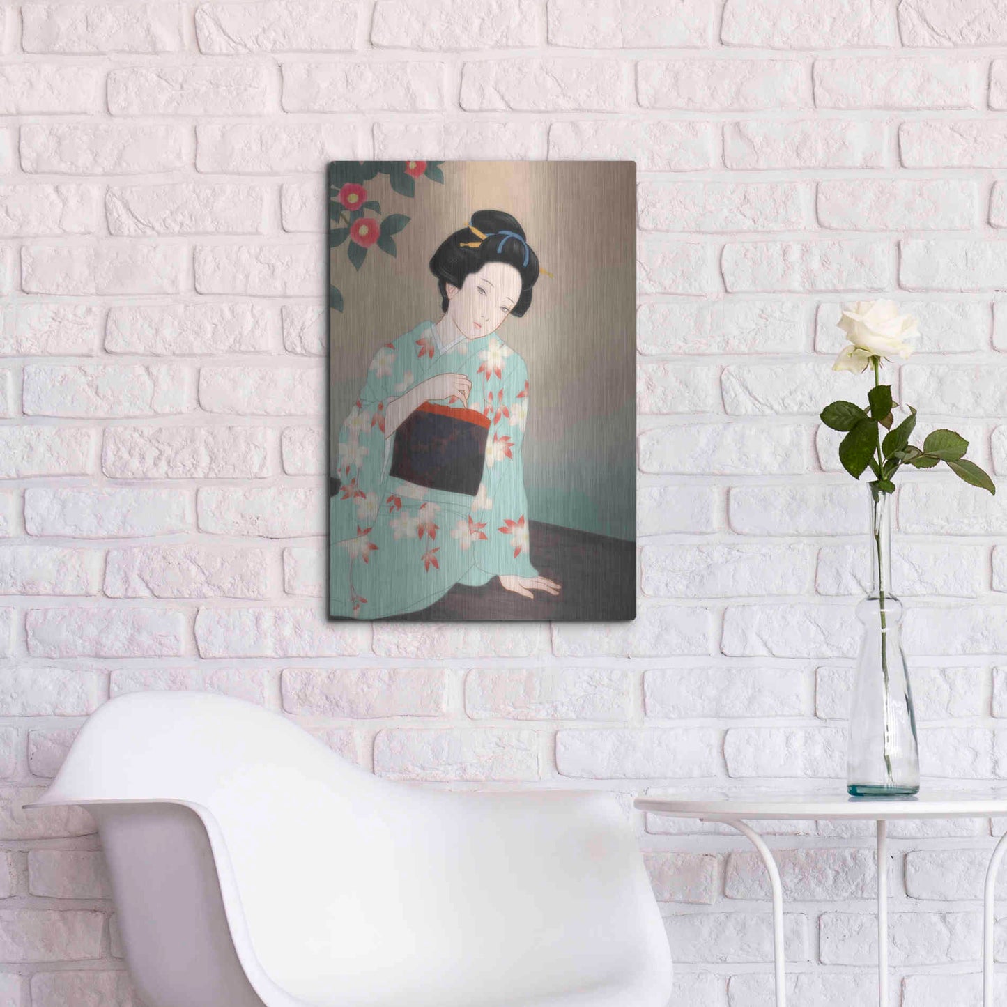 Luxe Metal Art 'Tsubaki' by Sai Tamiya, Metal Wall Art,16x24