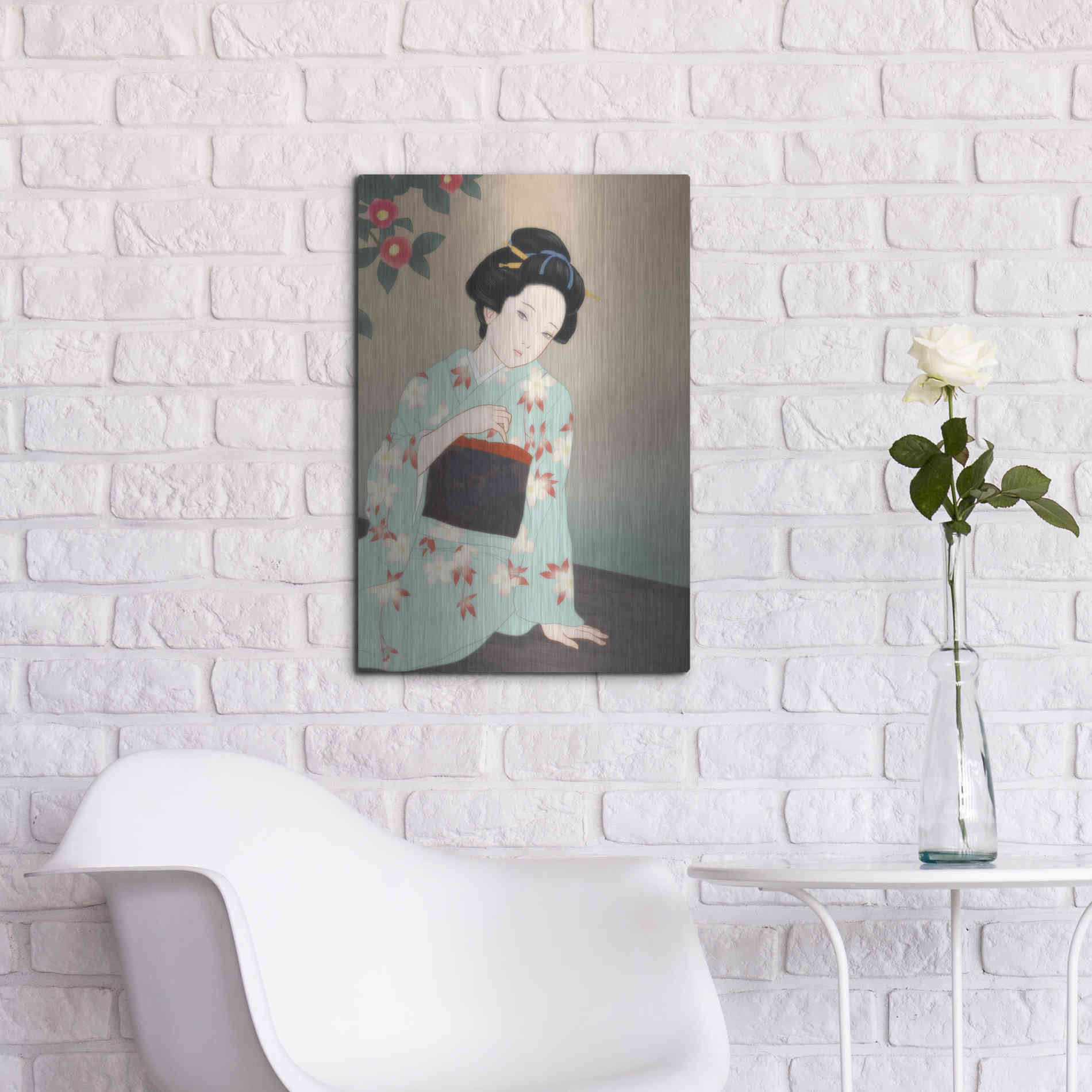 Luxe Metal Art 'Tsubaki' by Sai Tamiya, Metal Wall Art,16x24