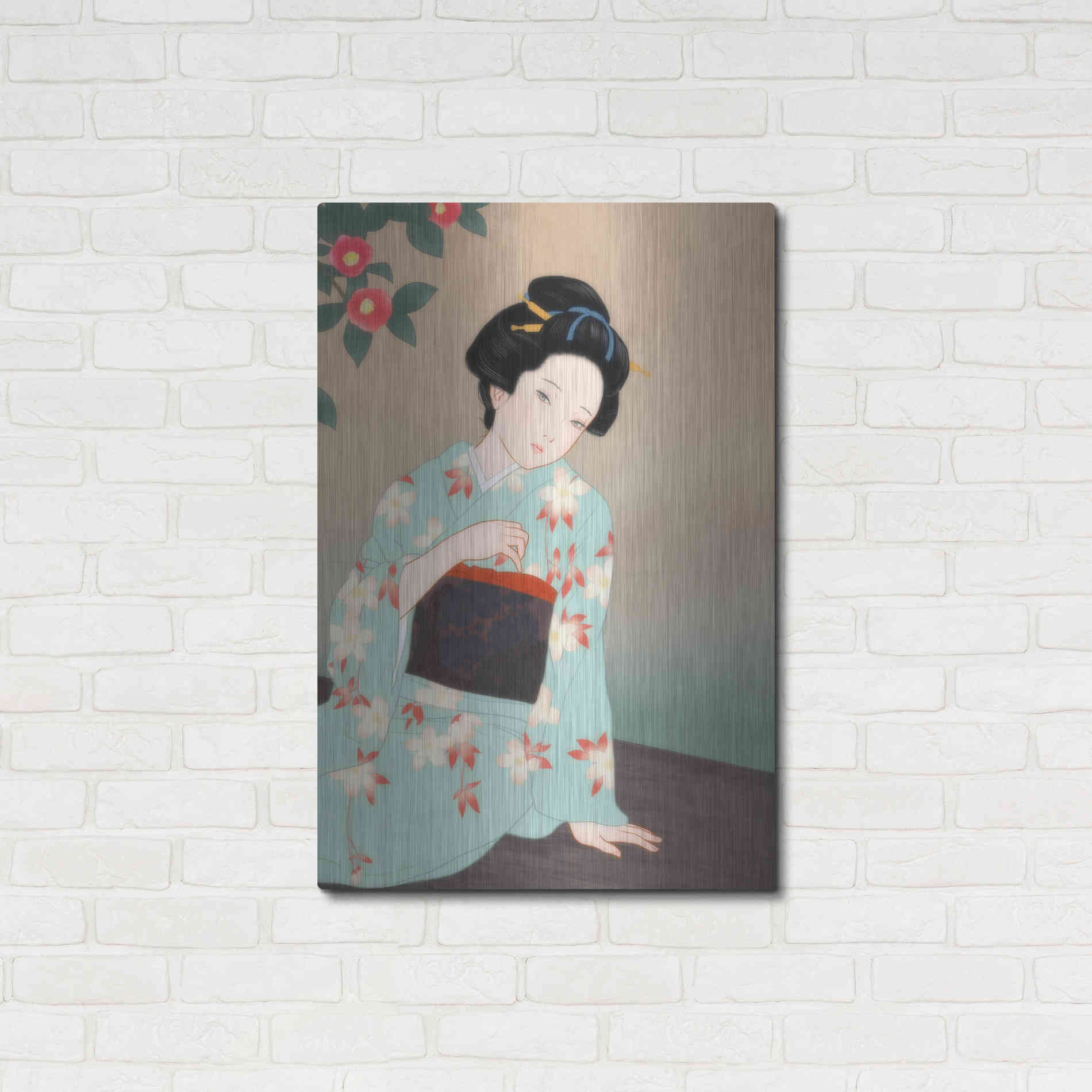 Luxe Metal Art 'Tsubaki' by Sai Tamiya, Metal Wall Art,24x36