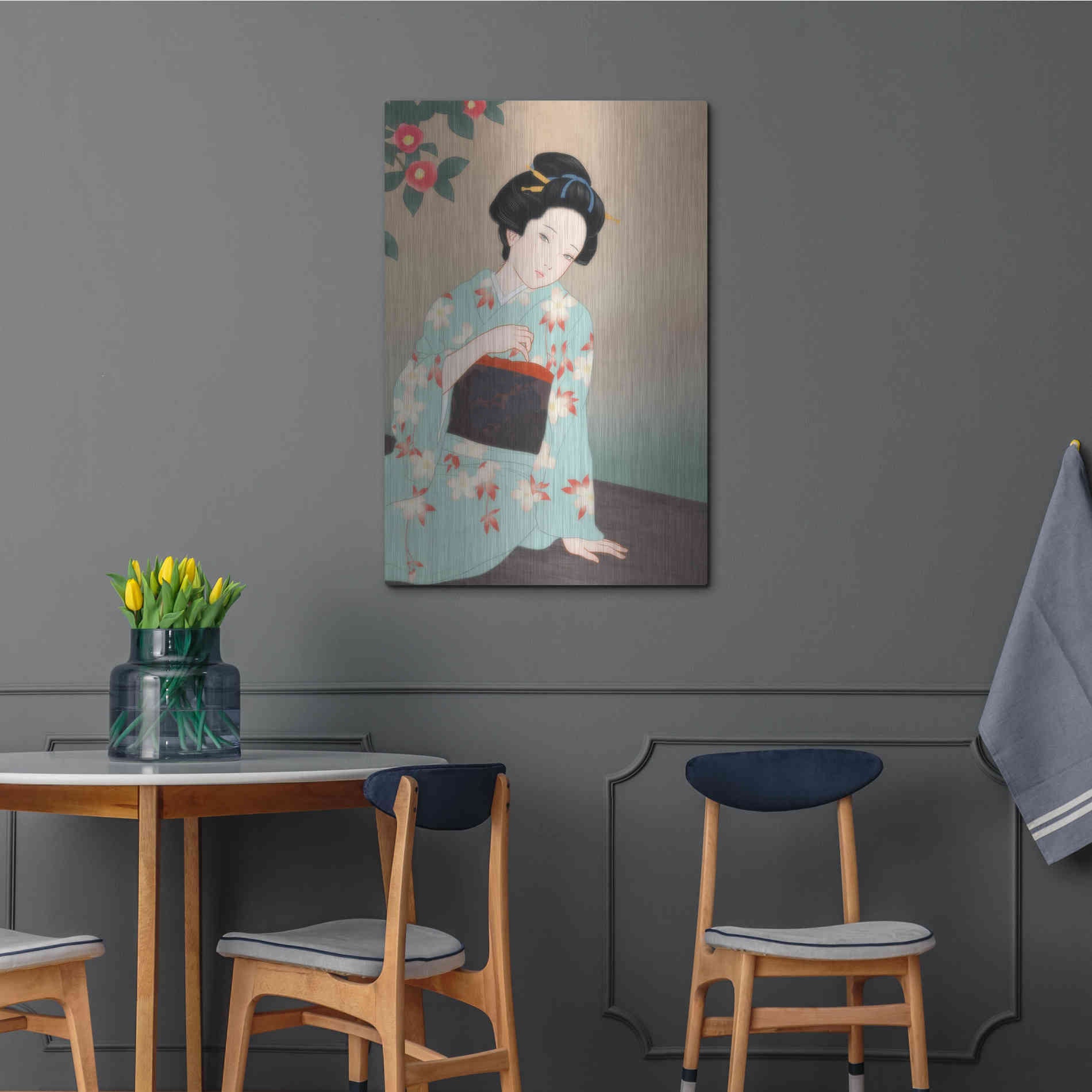 Luxe Metal Art 'Tsubaki' by Sai Tamiya, Metal Wall Art,24x36