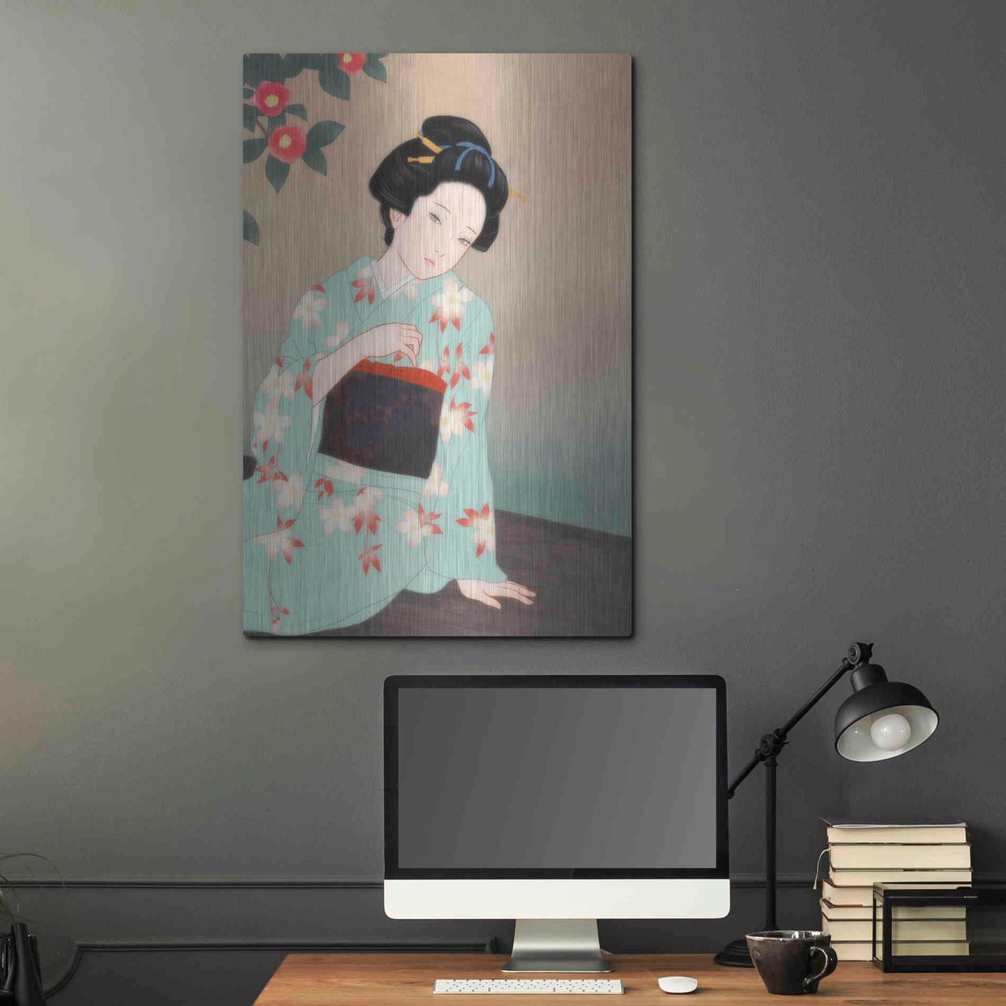 Luxe Metal Art 'Tsubaki' by Sai Tamiya, Metal Wall Art,24x36