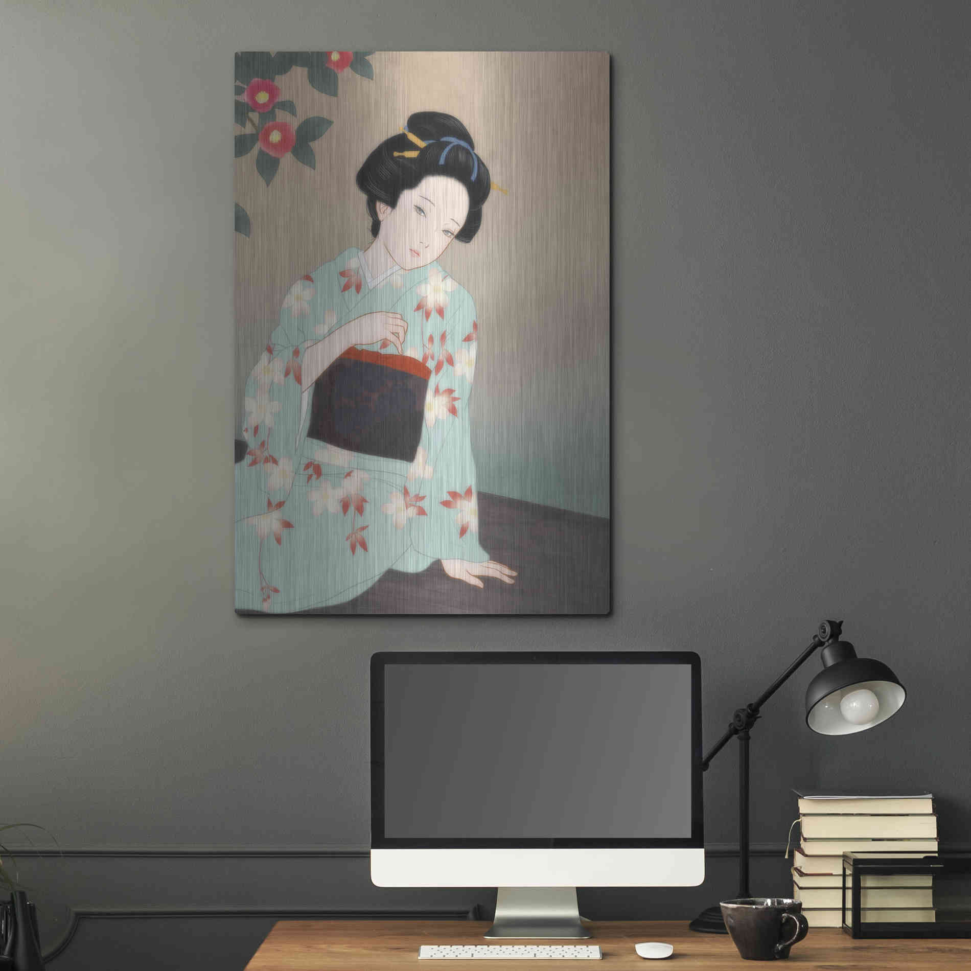 Luxe Metal Art 'Tsubaki' by Sai Tamiya, Metal Wall Art,24x36