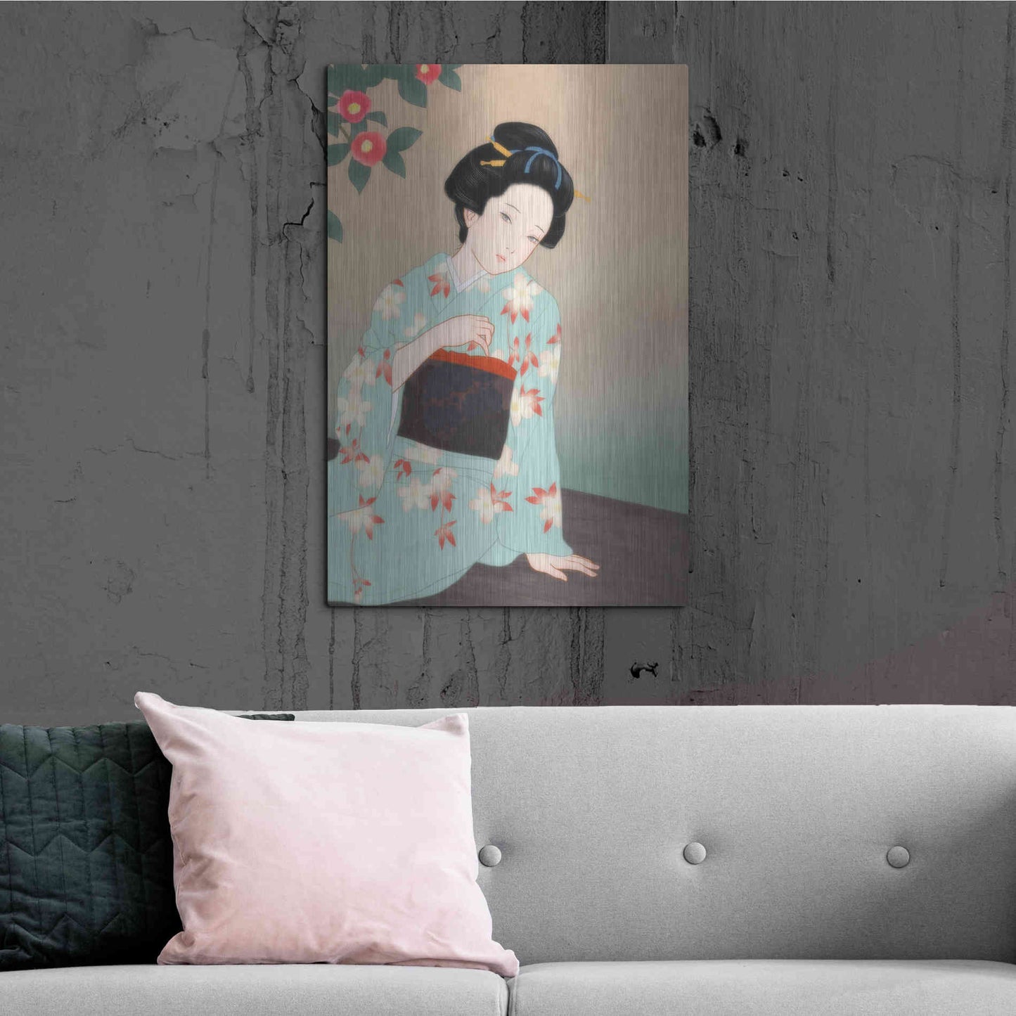 Luxe Metal Art 'Tsubaki' by Sai Tamiya, Metal Wall Art,24x36