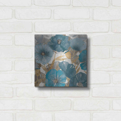 Luxe Metal Art 'Blue and Gold Poppies I' by Studio W, Metal Wall Art,12x12