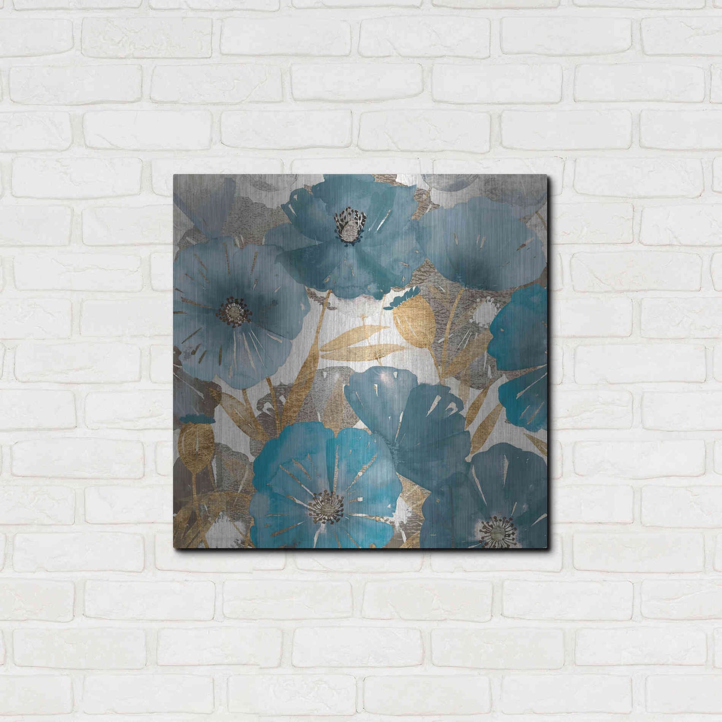 Luxe Metal Art 'Blue and Gold Poppies I' by Studio W, Metal Wall Art,24x24