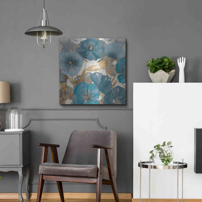 Luxe Metal Art 'Blue and Gold Poppies I' by Studio W, Metal Wall Art,24x24