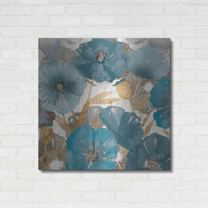 Luxe Metal Art 'Blue and Gold Poppies I' by Studio W, Metal Wall Art,36x36
