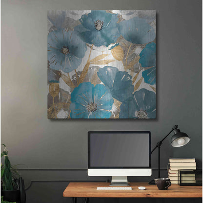 Luxe Metal Art 'Blue and Gold Poppies I' by Studio W, Metal Wall Art,36x36